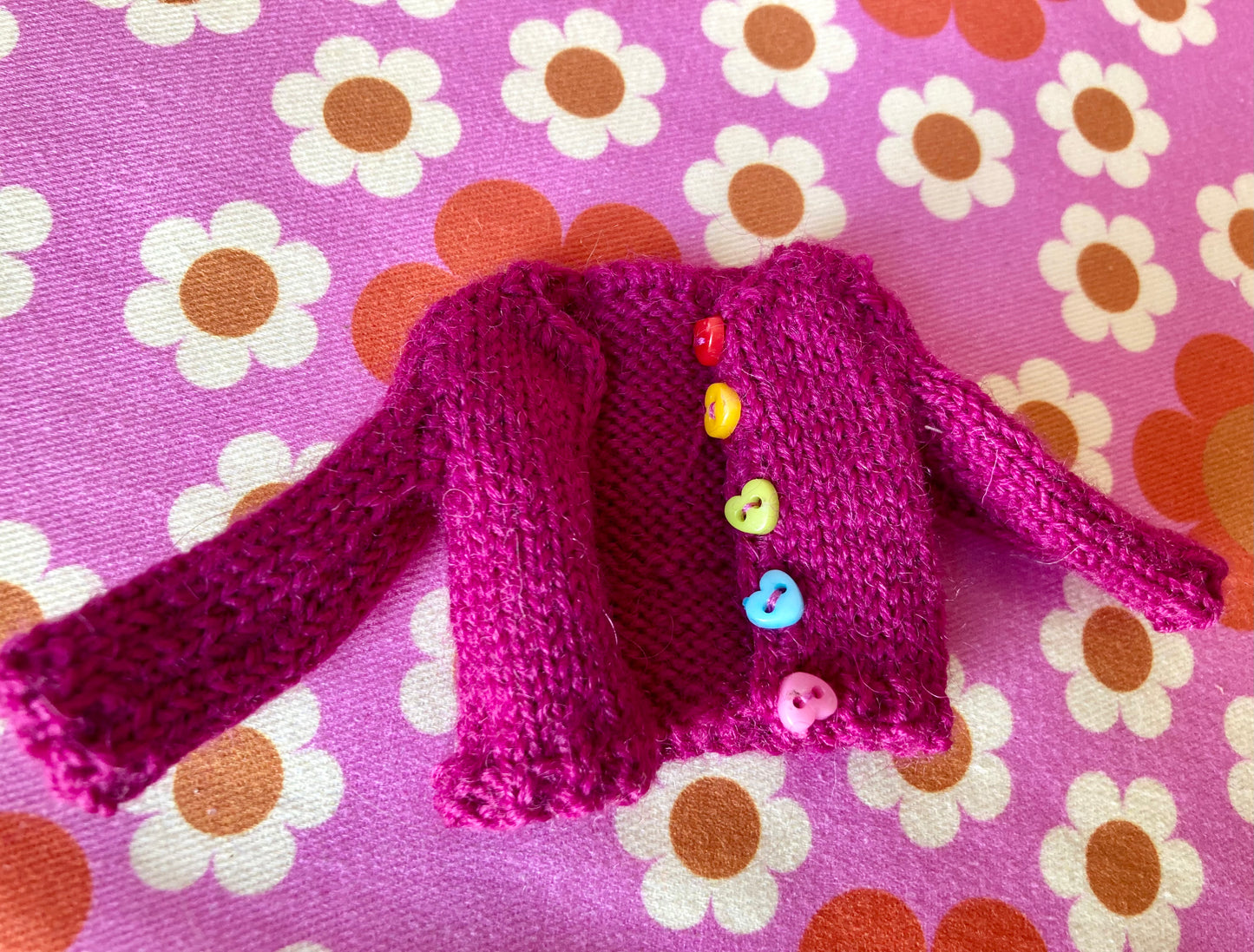 Knitted Cardigan with Rainbow Buttons for Blythe Doll