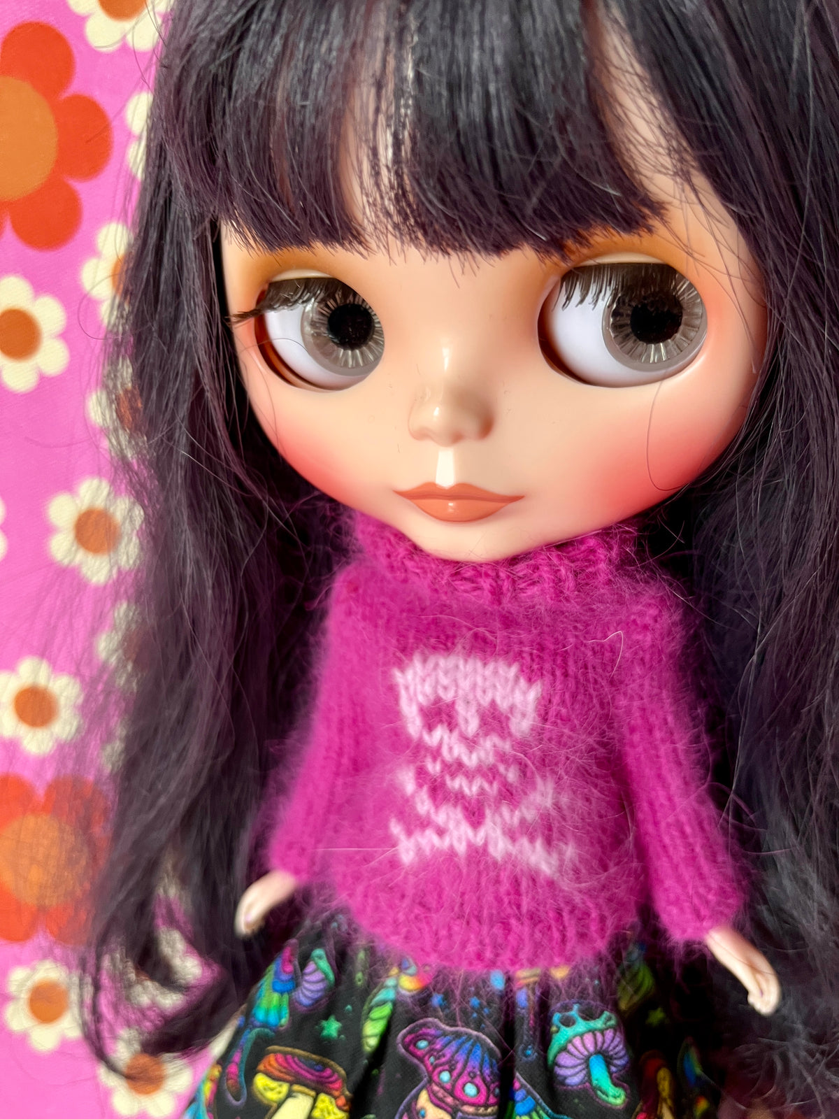 Halloween Fluffy Cerise Sweater Pink Skull