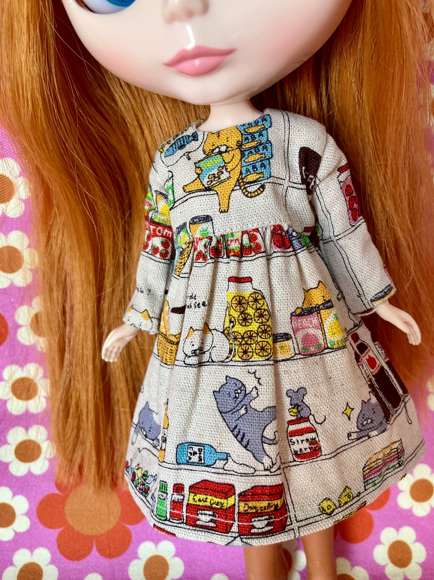 Greedy Sushi Cat Japanese Print Happy Dress for Blythe Doll