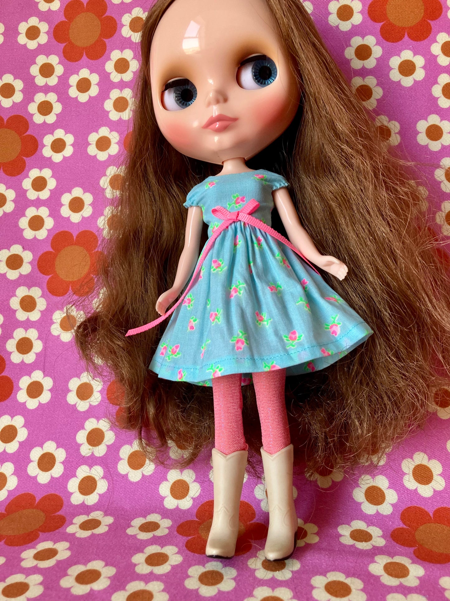 Blue Rosebud Cap Sleeve Dress for Blythe Doll