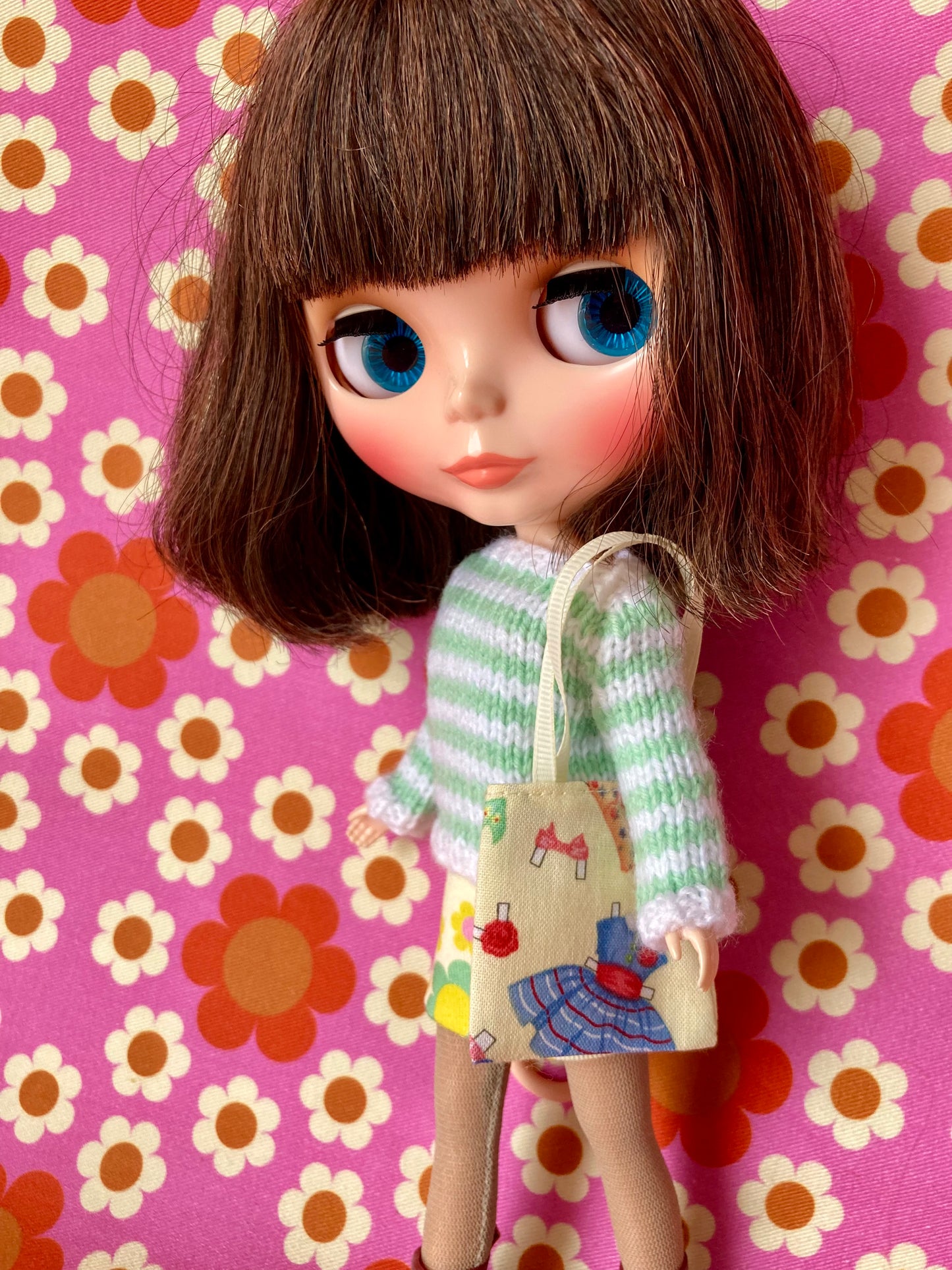 Breton Sweater, Skirt & Bag for Blythe Doll