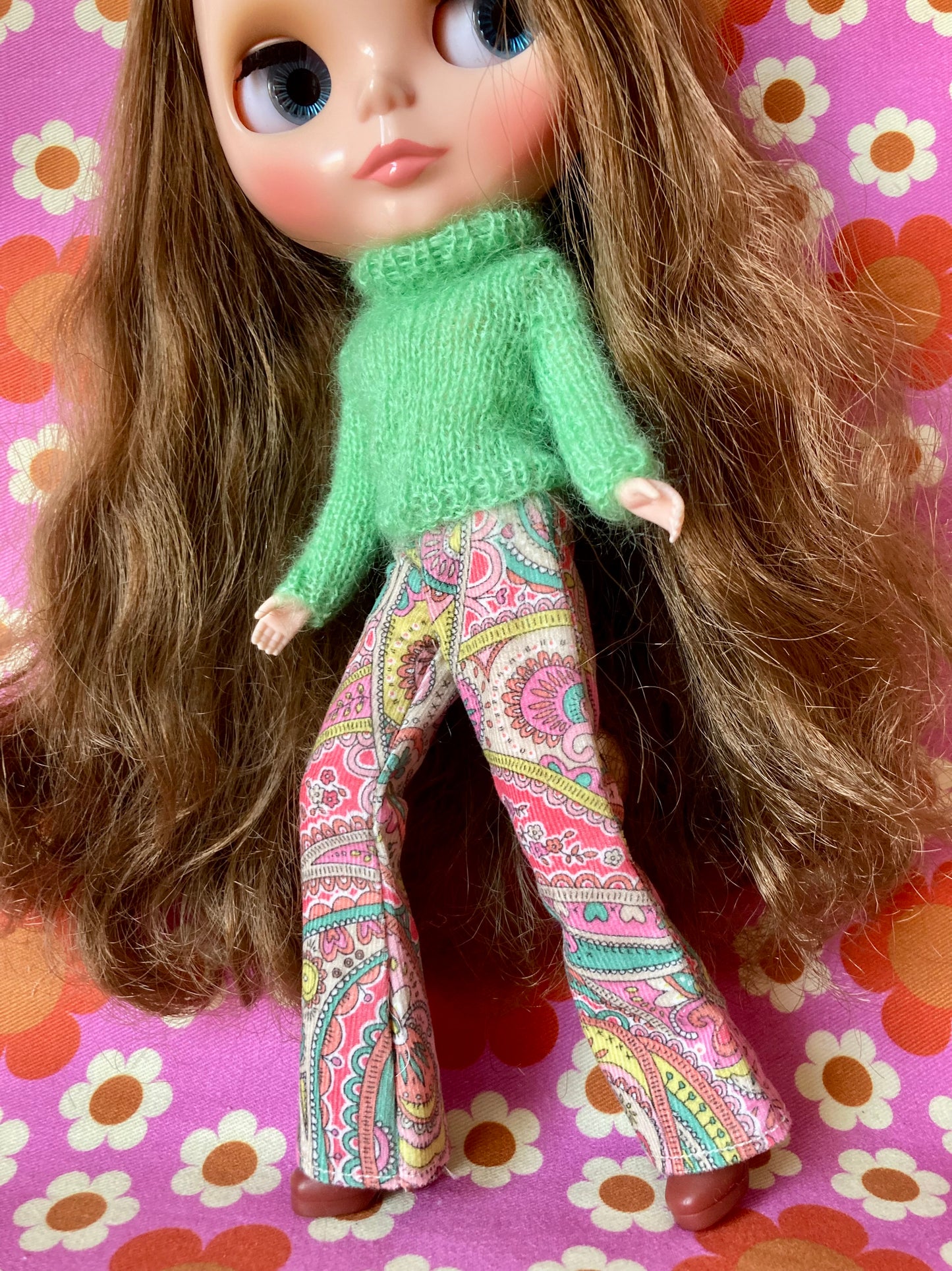Liberty Corduroy Flared Trousers & Mohair Sweater Set for Blythe Doll
