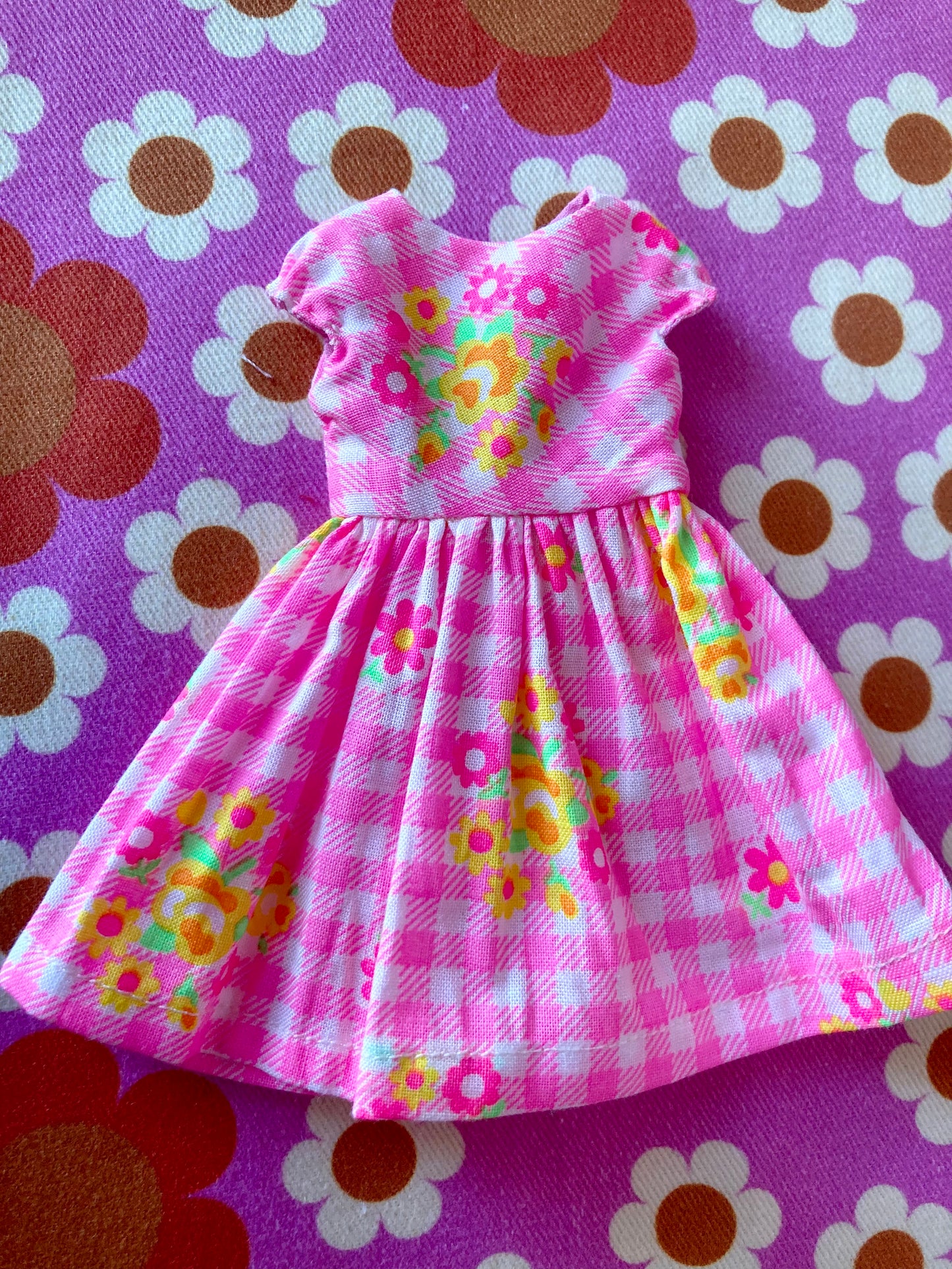 Pink Gingham Cap Sleeve Dress for Blythe Doll