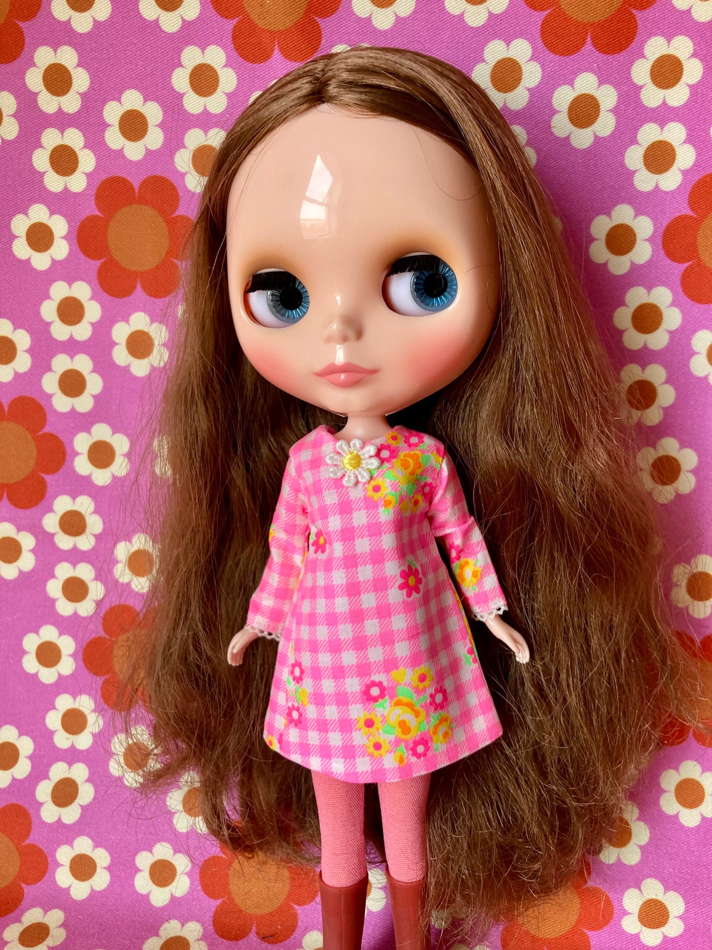 Neon Gingham Mod Shift dress with sleeves
