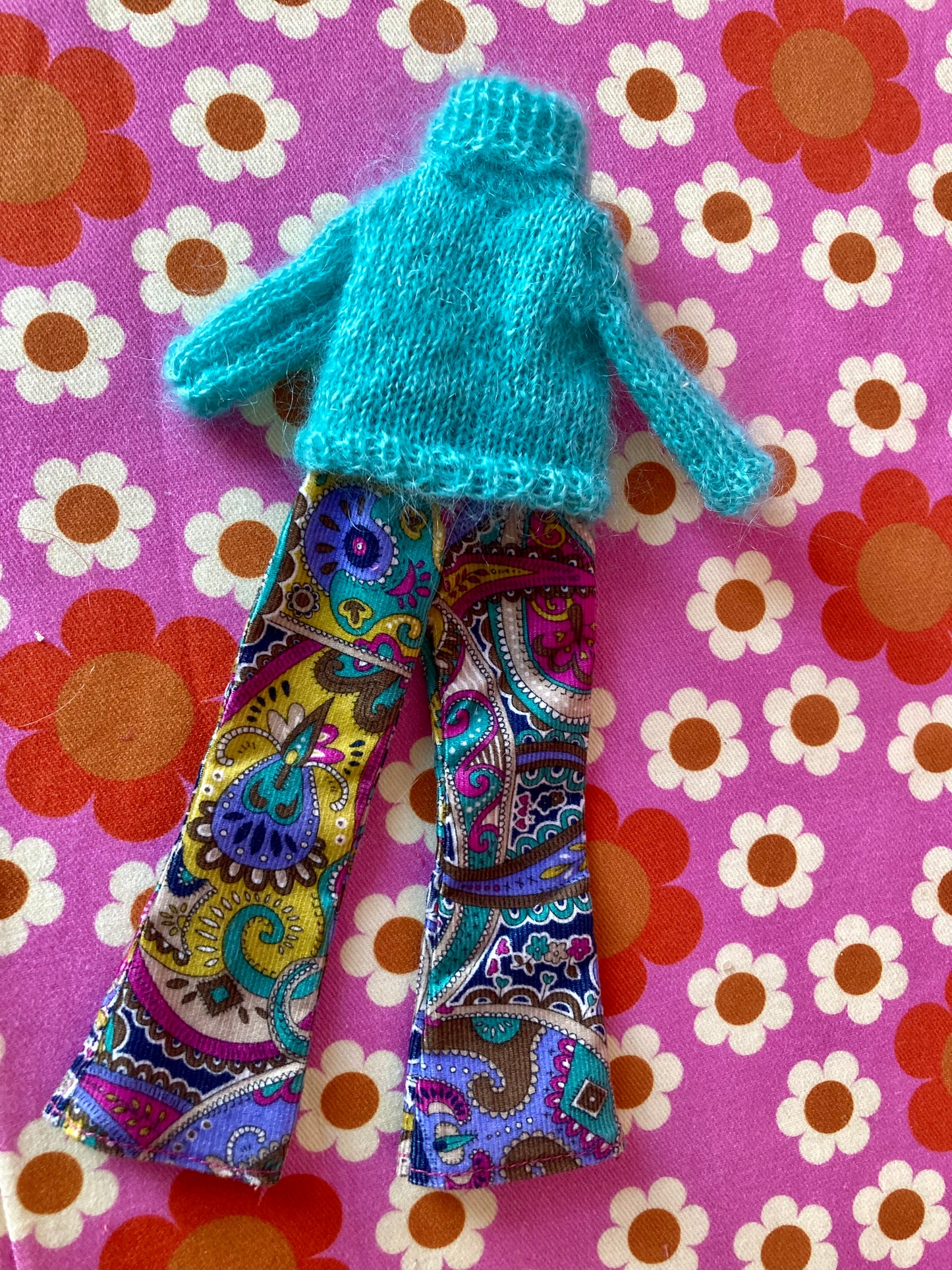 Liberty Corduroy Flared Trousers & Mohair Sweater Set for Blythe Doll