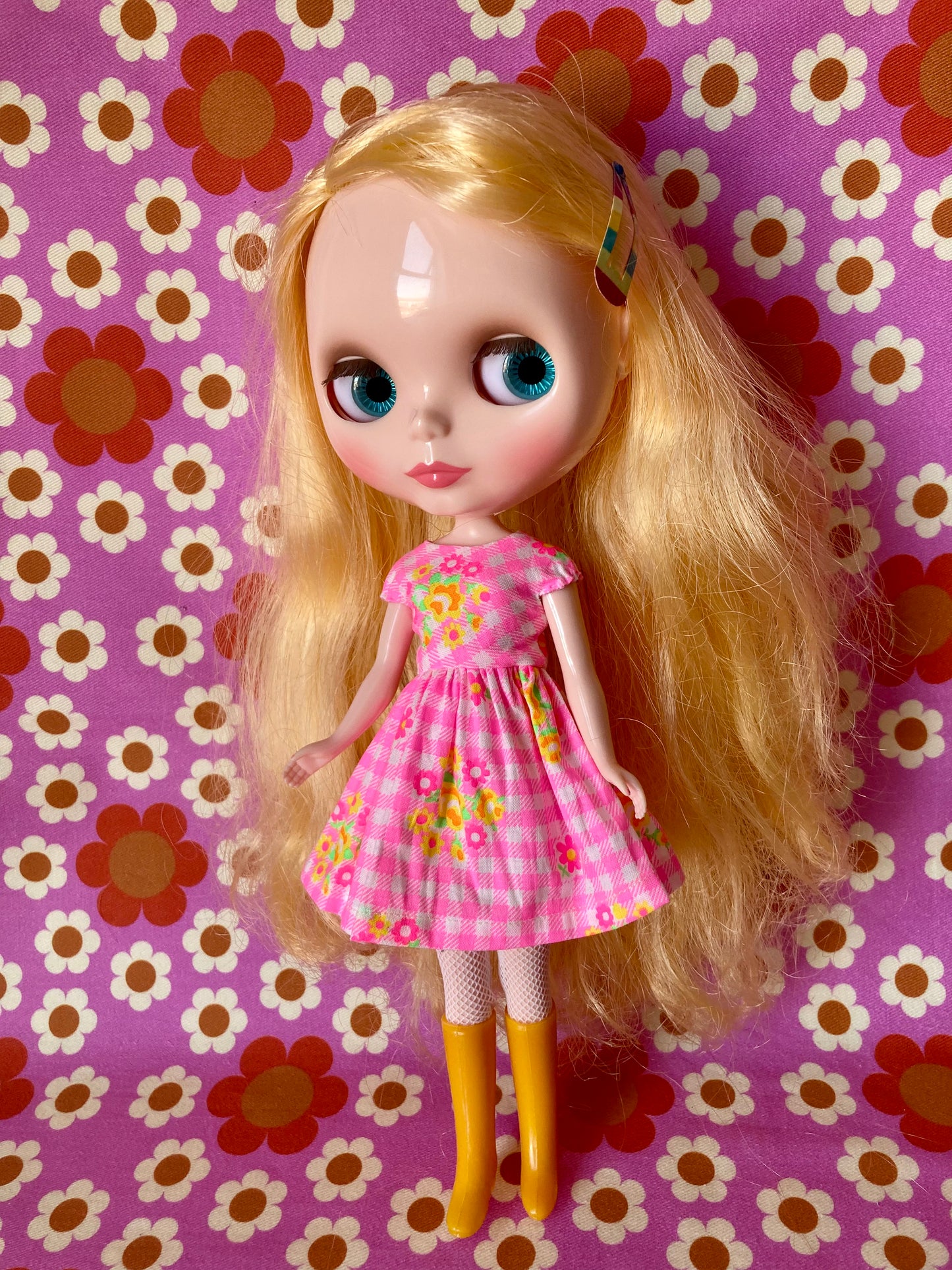Pink Gingham Cap Sleeve Dress for Blythe Doll