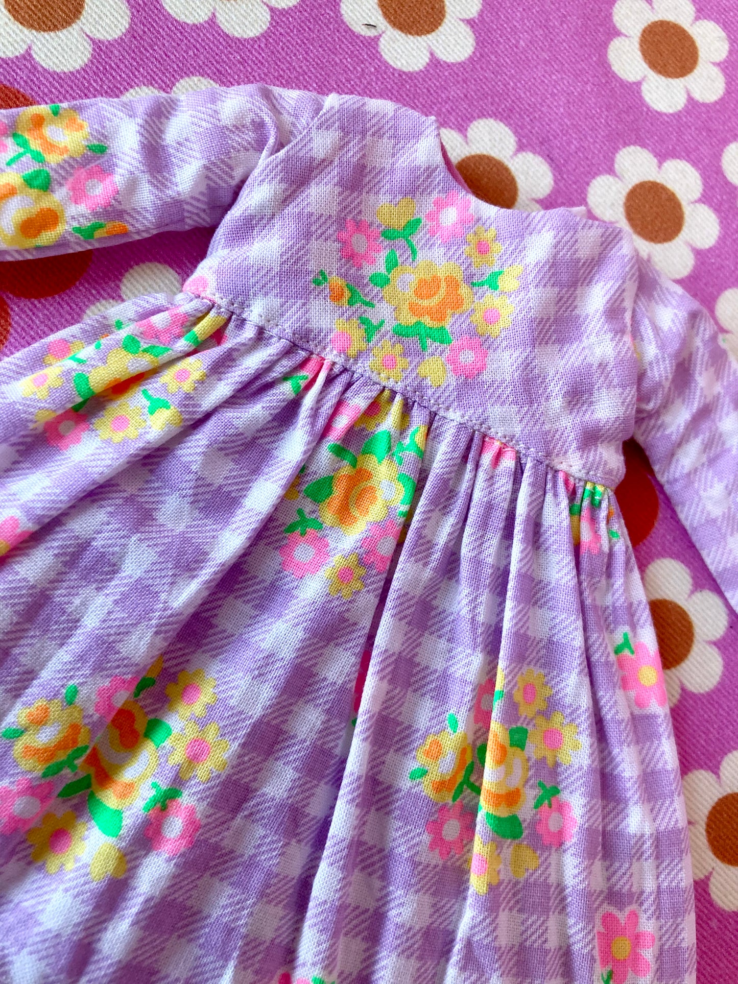 Purple Gingham Long Sleeve Dress for Blythe Doll