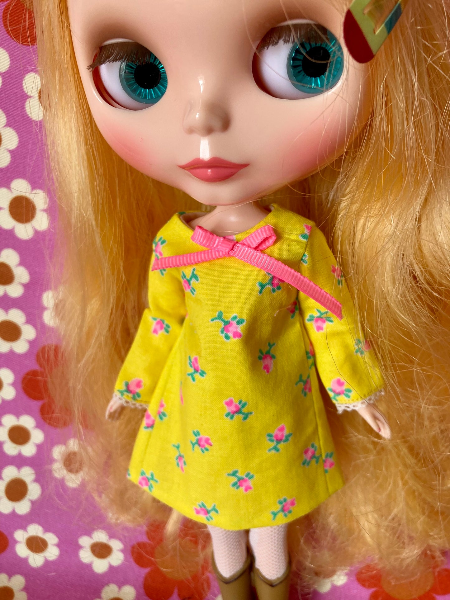 Neon Rosebud Mod Shift dress with sleeves
