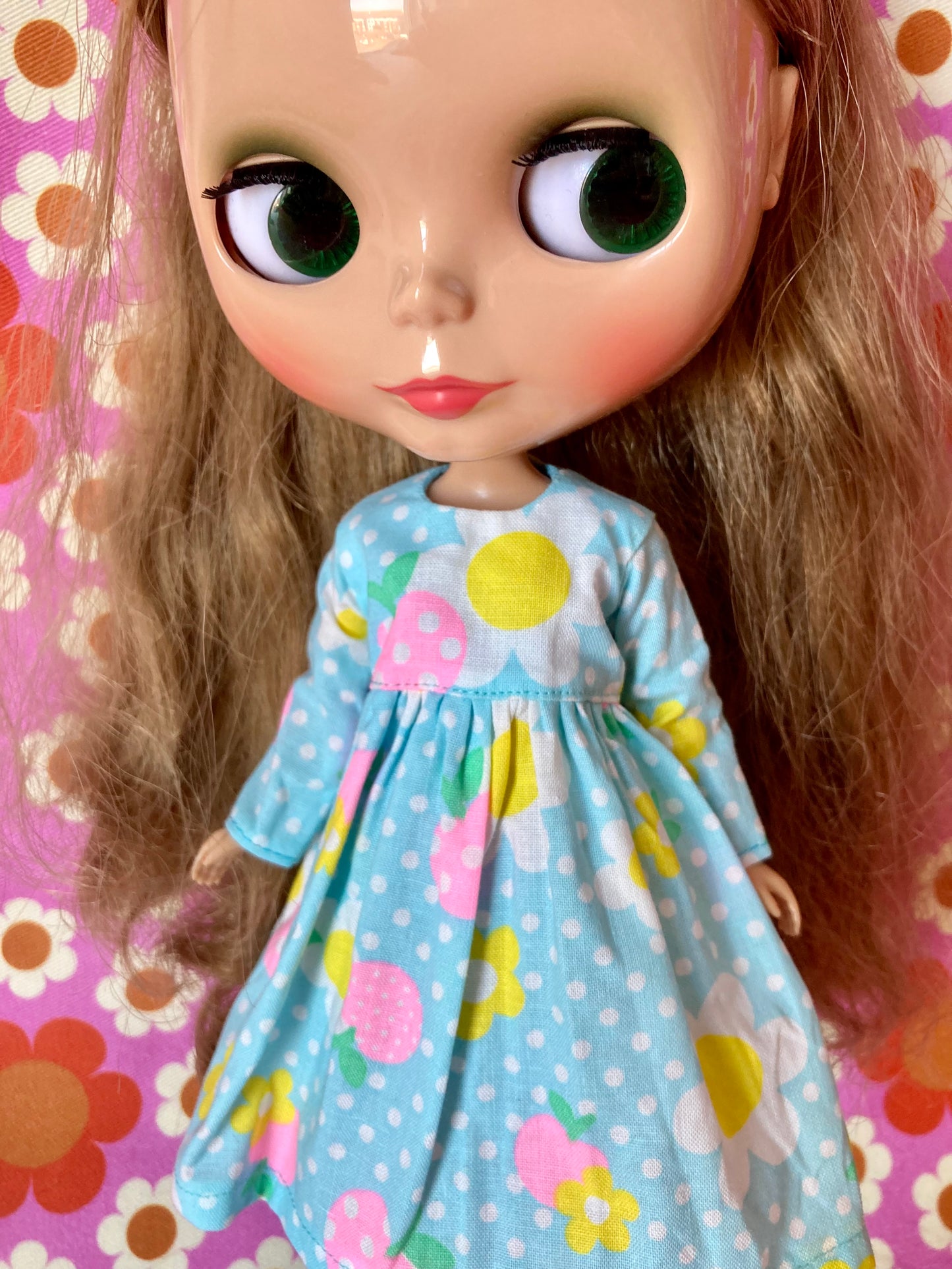 Blue Daisy Long Sleeve Dress for Blythe Doll