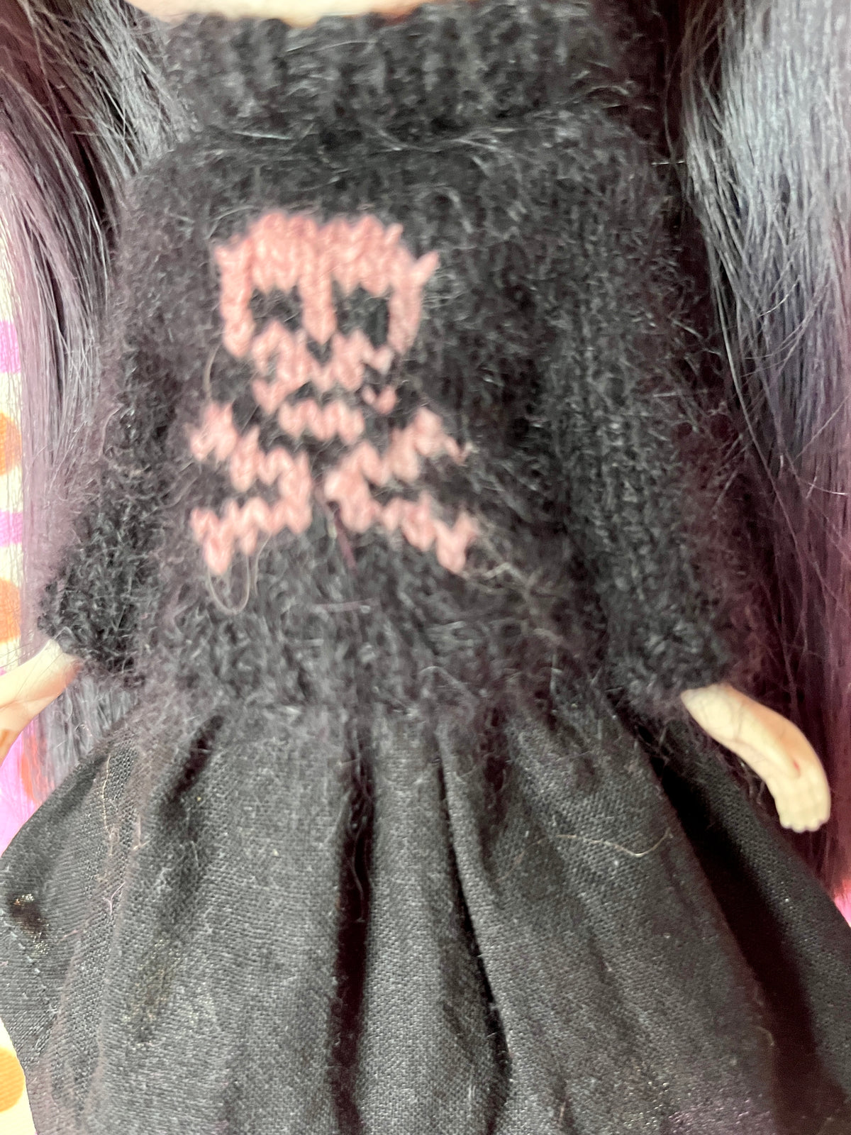Halloween Fluffy Black Sweater Pink Skull