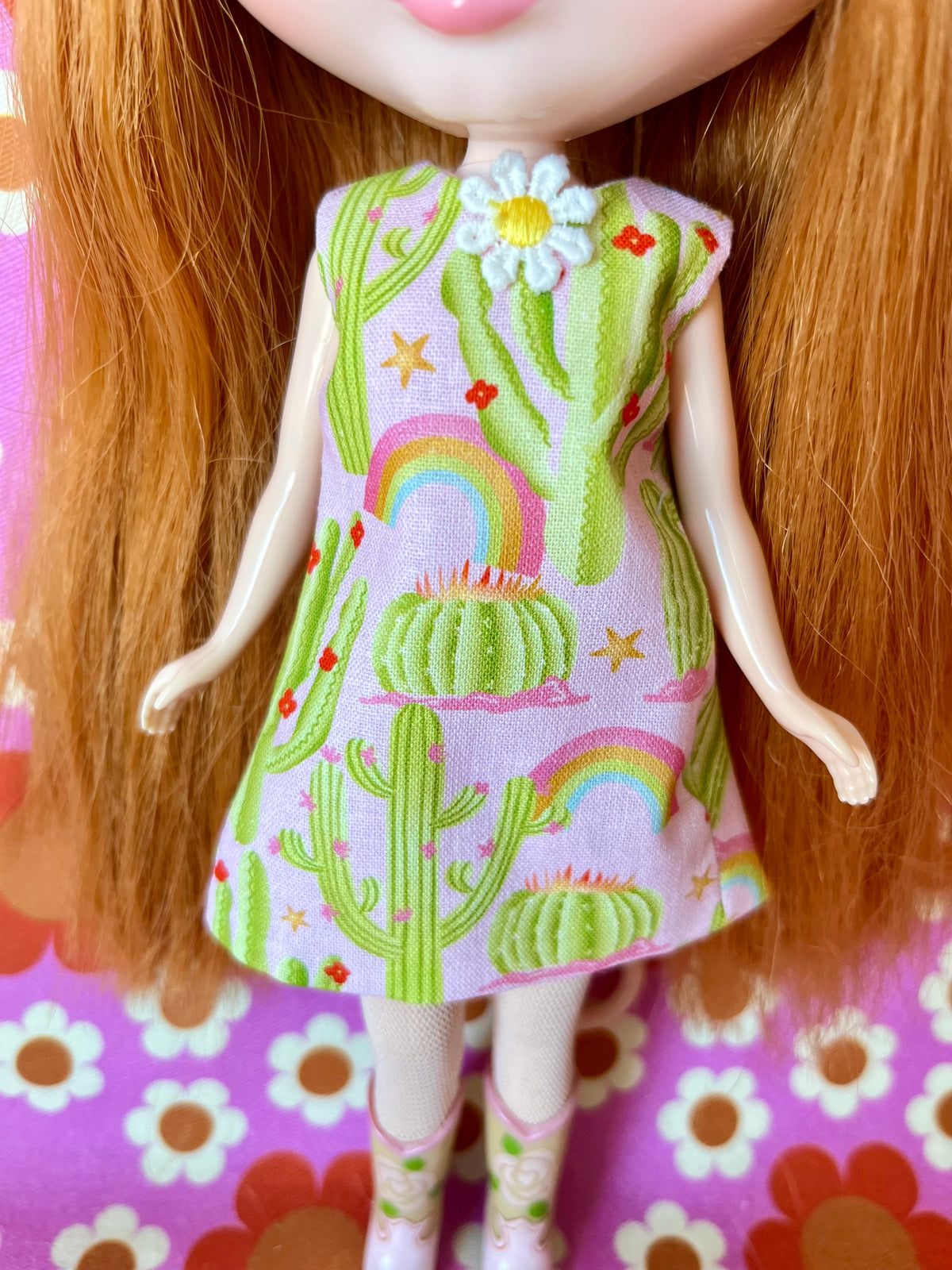 Rainbow Cactus Print Mod Cilla Shift dress