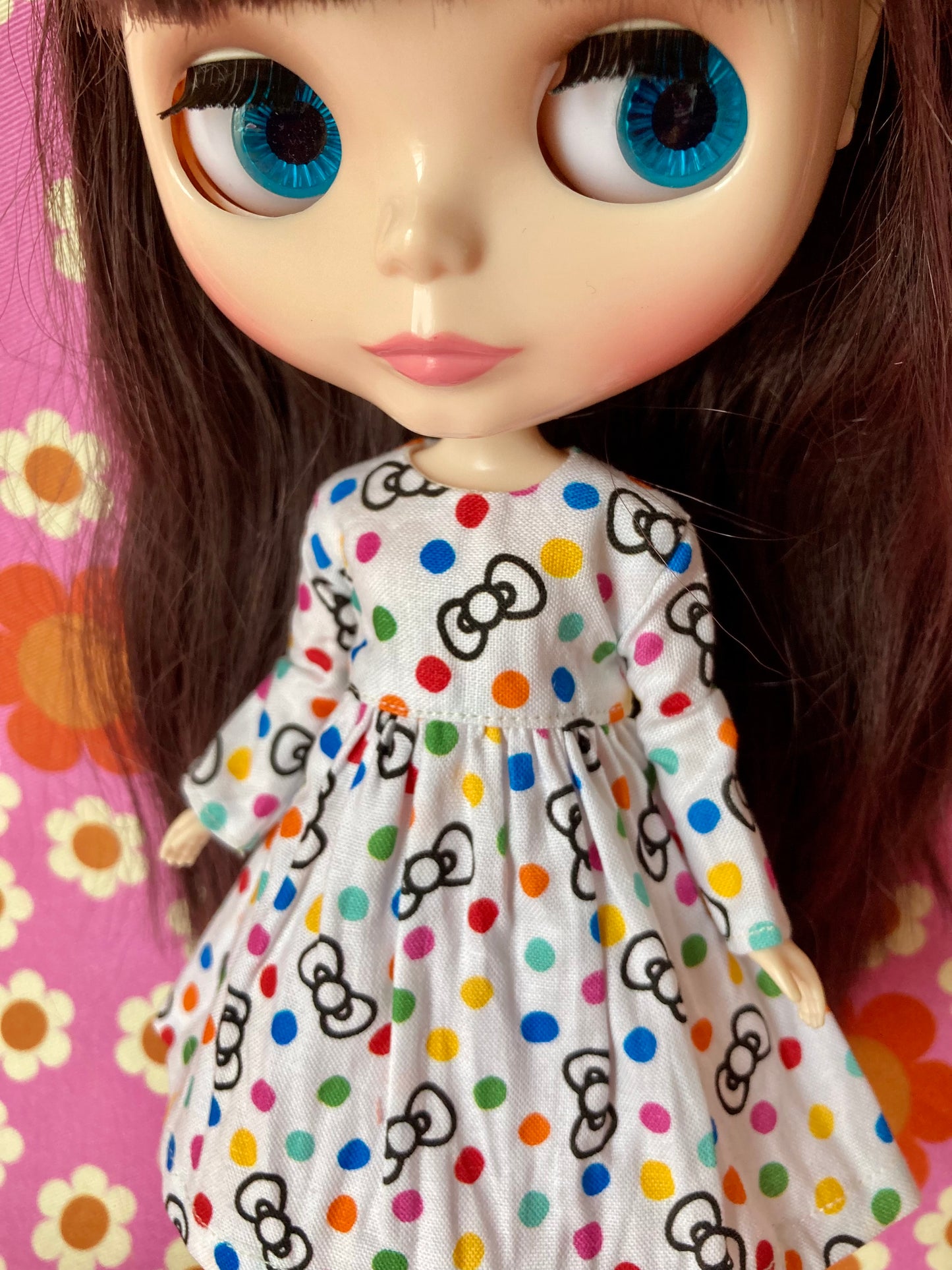 Cute Sanrio Hello Kitty Bow Japanese Print Dress for Blythe Doll