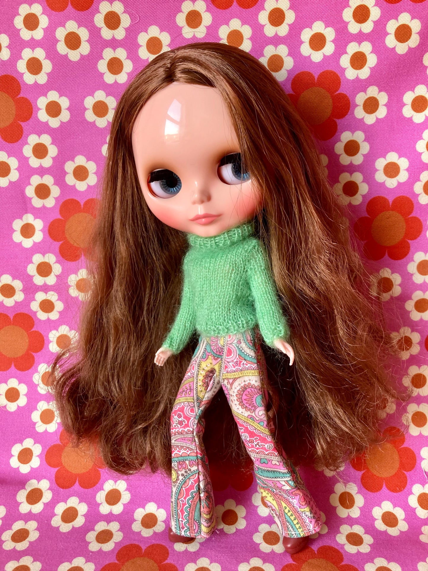 Liberty Corduroy Flared Trousers & Mohair Sweater Set for Blythe Doll