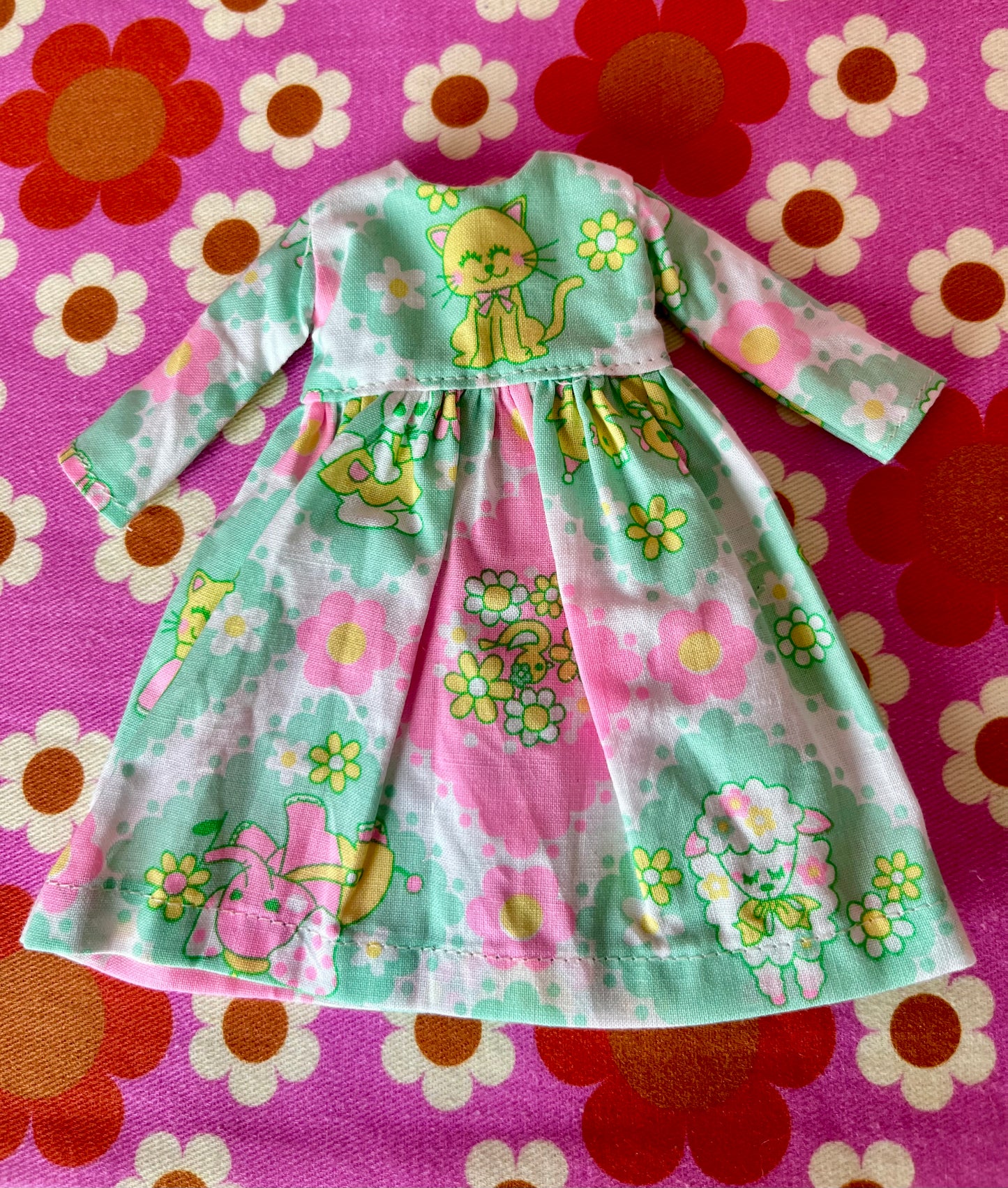Green Neon Cat Long Sleeve Dress for Blythe Doll