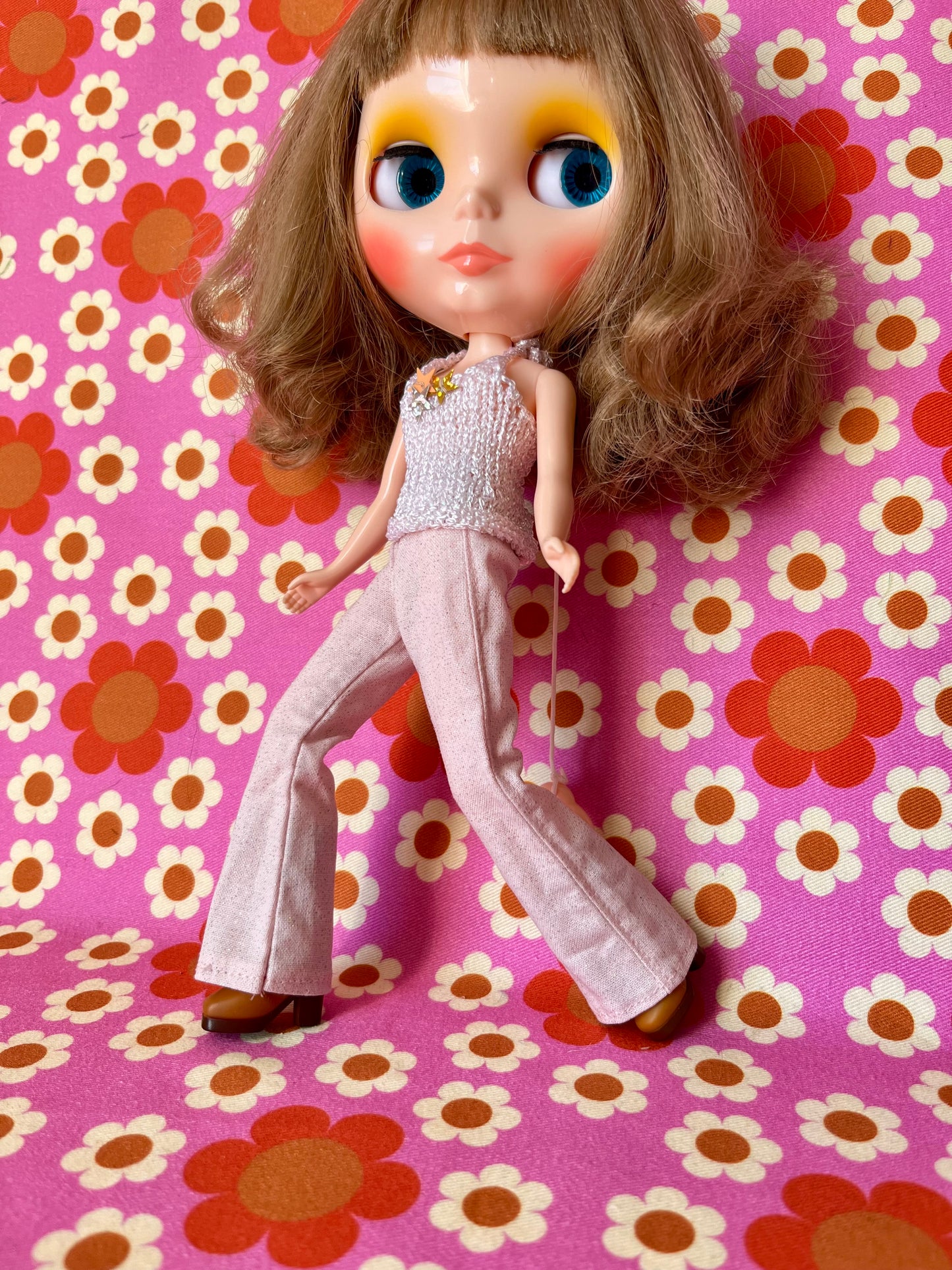 Pink Glitter Sparkle Flared Jeans Trousers for Blythe Doll Limited!