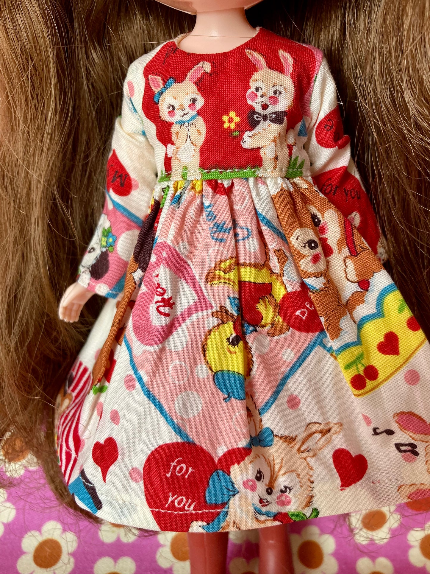 Heart Bunnies Dress for Blythe Doll