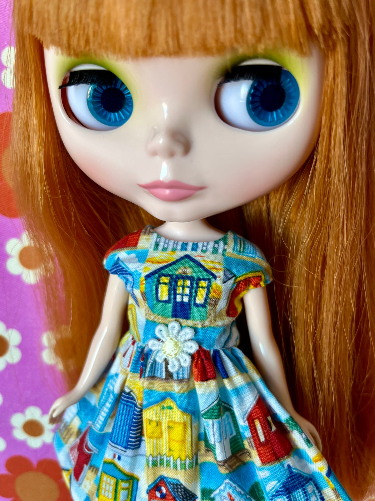 Beach Hut Summer Cap Sleeve Dress for Blythe Doll