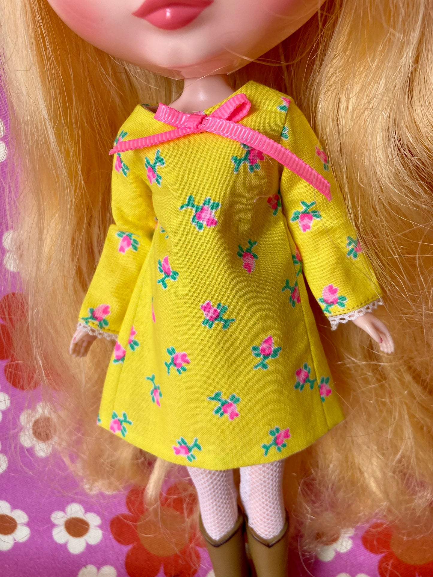 Neon Rosebud Mod Shift dress with sleeves