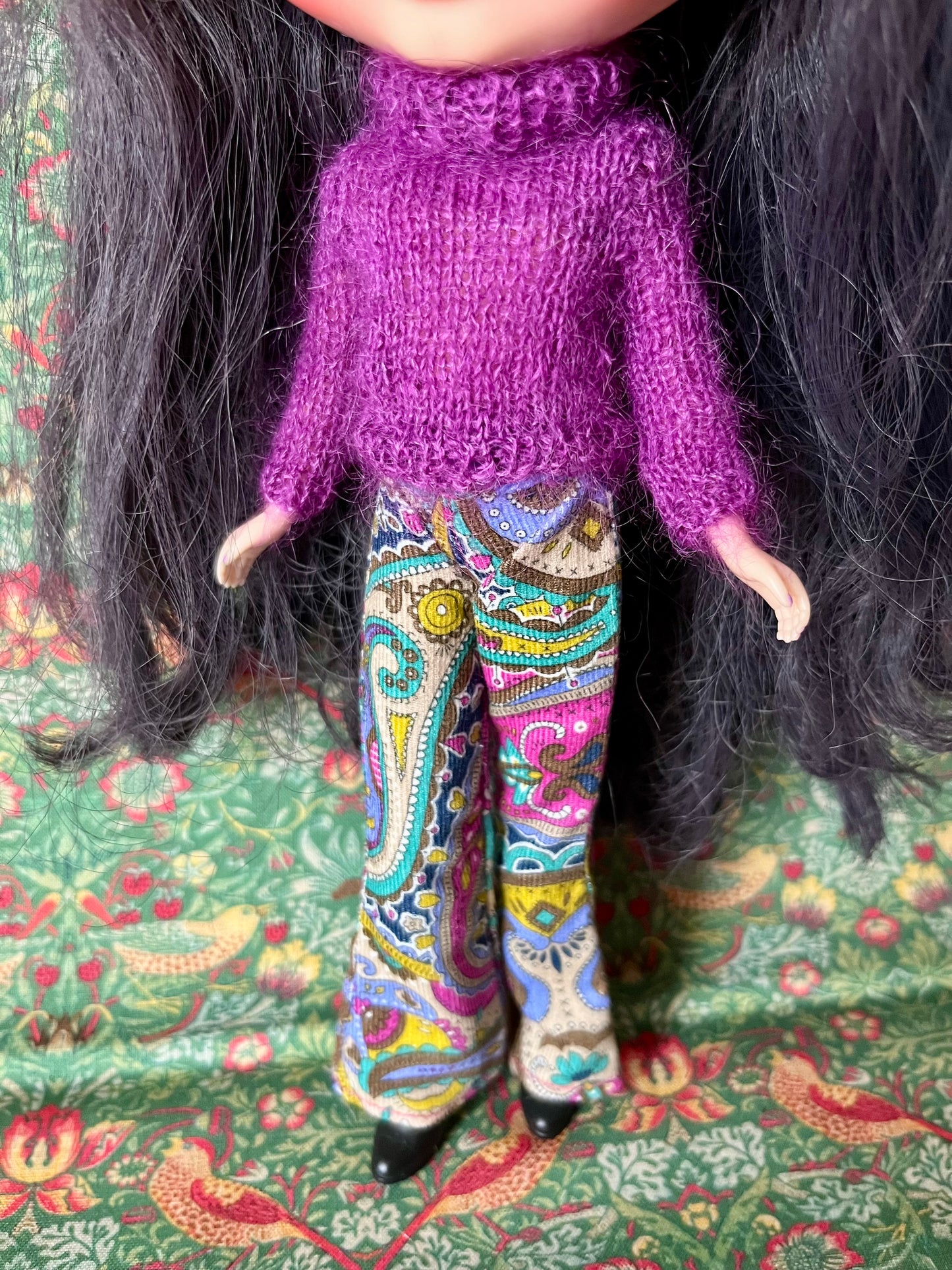 Liberty Corduroy Flared Trousers & Mohair Sweater Set for Blythe Doll
