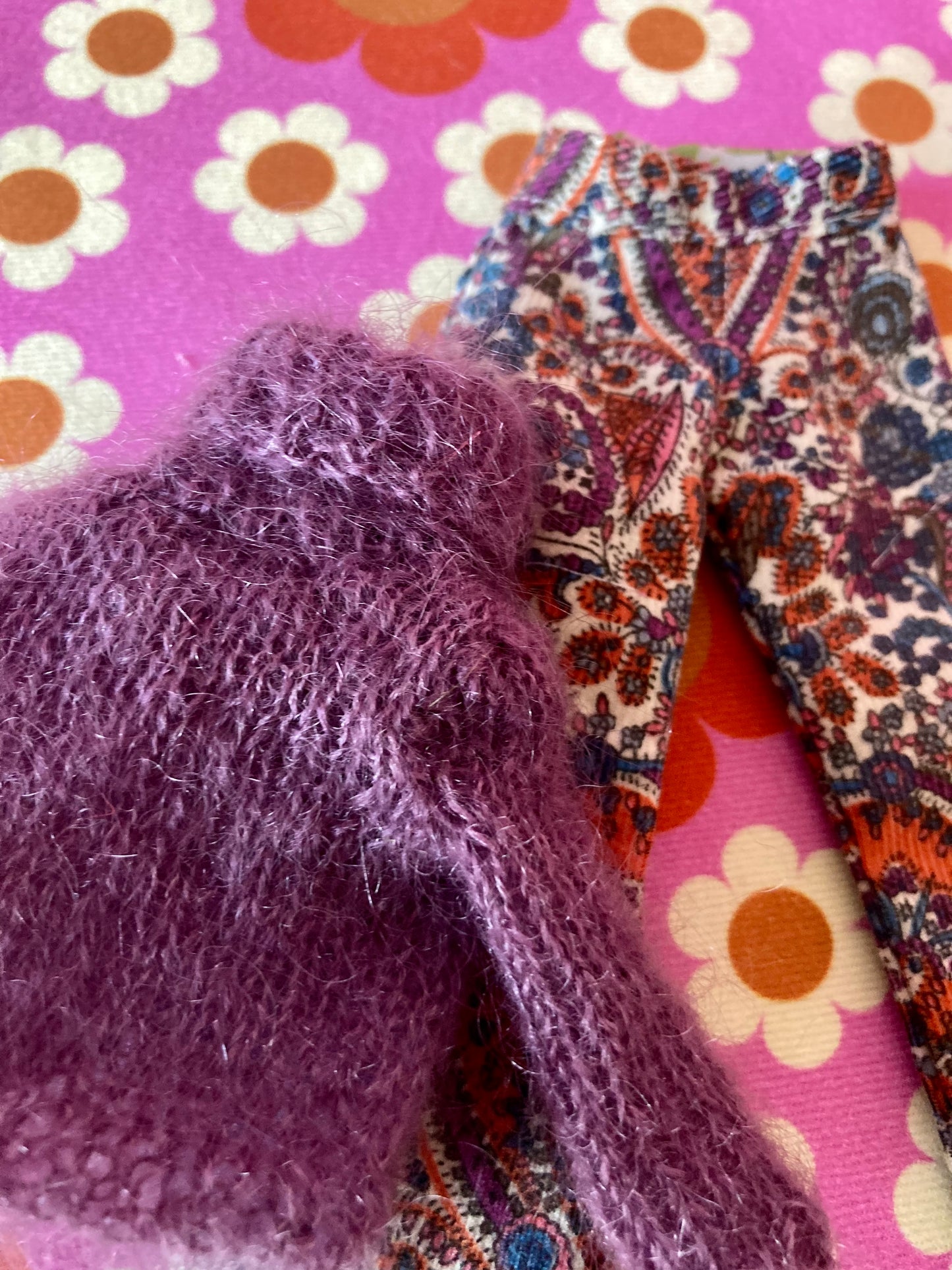 Liberty Corduroy Flared Trousers & Mohair Sweater Set for Blythe Doll