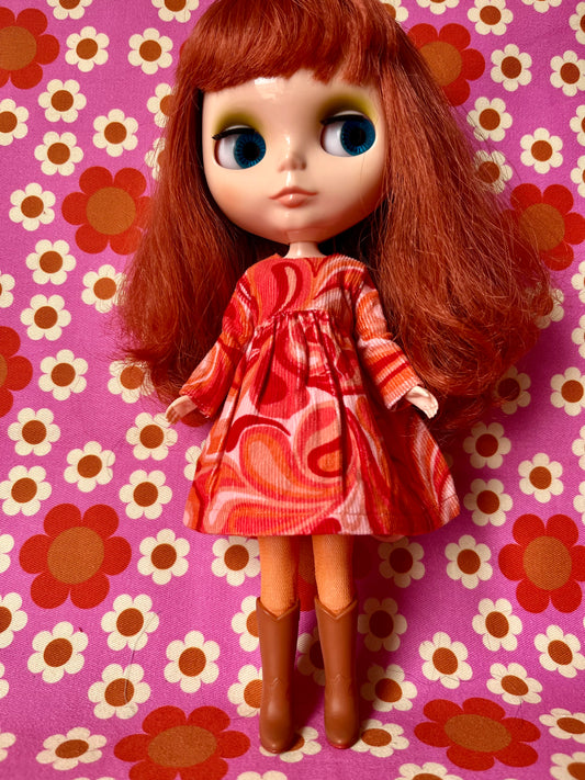 Vintage Psychedelic Corduroy Dress for Blythe Doll