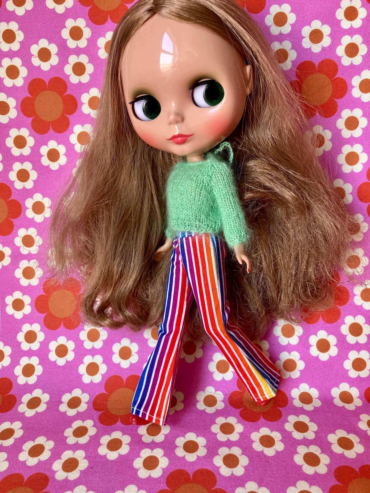 Rainbow Stripe Flared Trousers for Blythe Doll