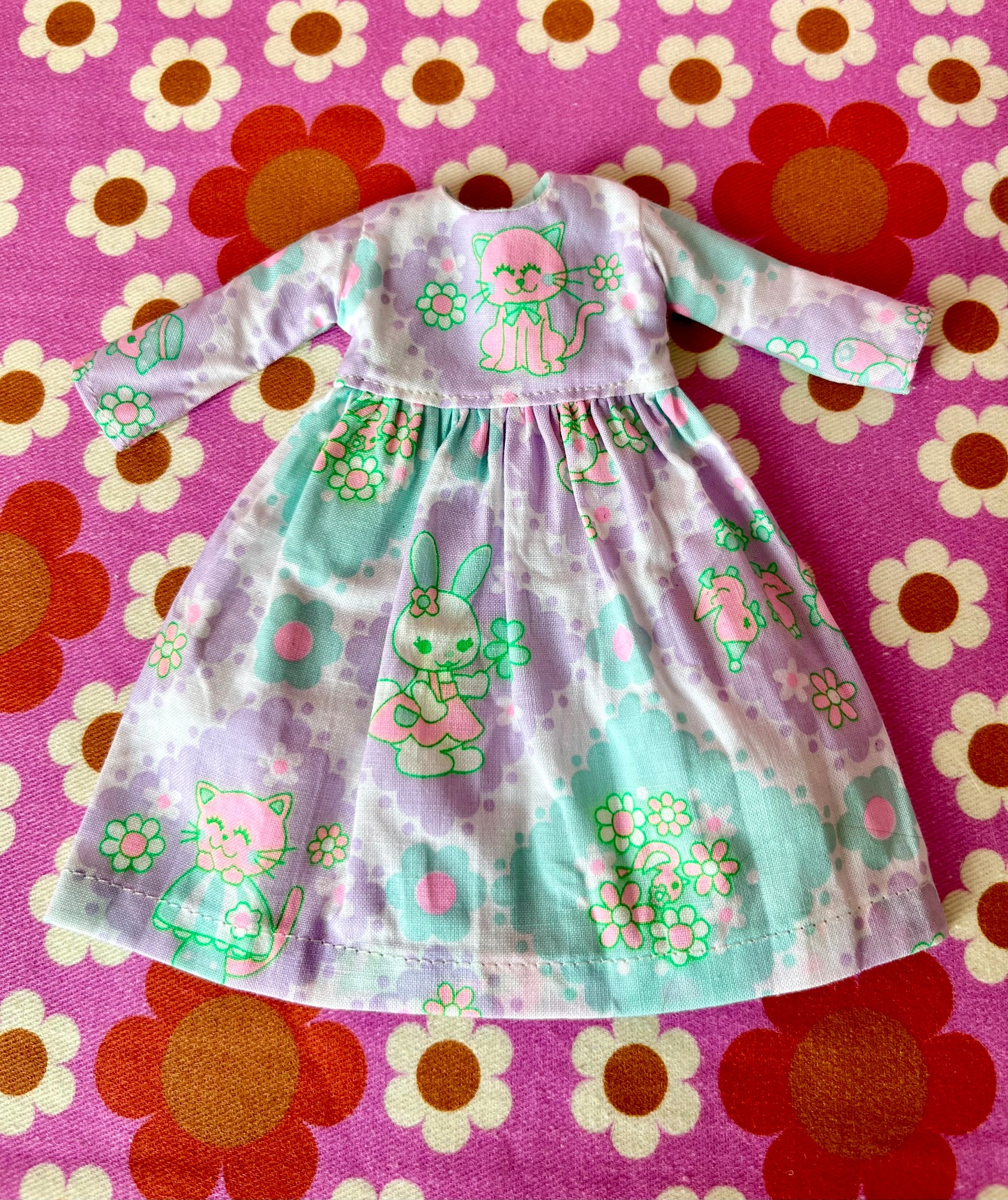 Lilac Neon Cat Long Sleeve Dress for Blythe Doll