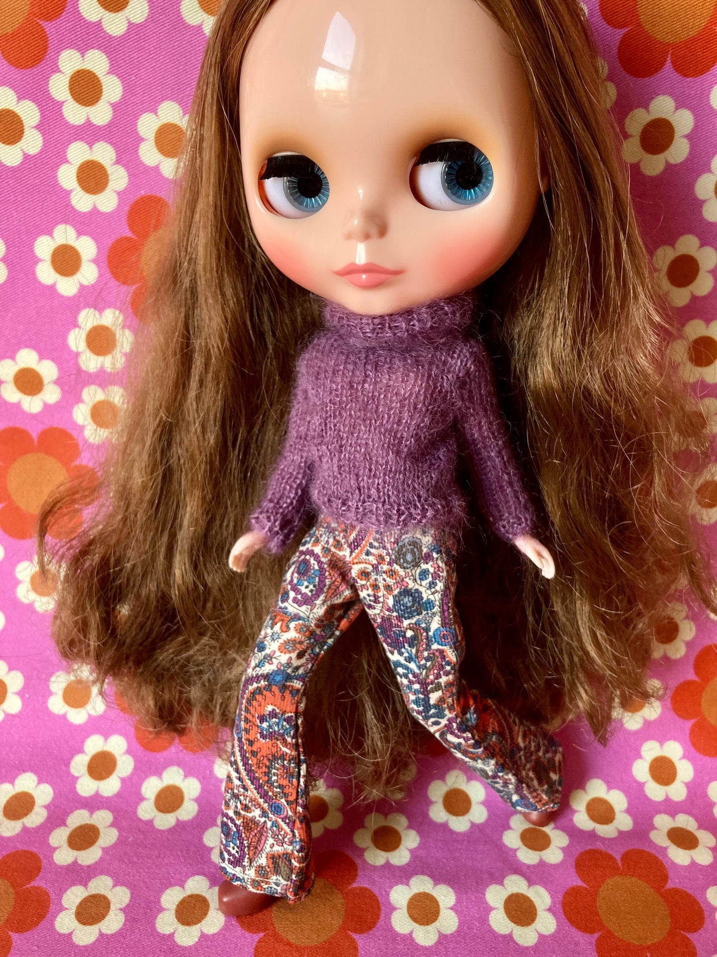 Liberty Corduroy Flared Trousers & Mohair Sweater Set for Blythe Doll