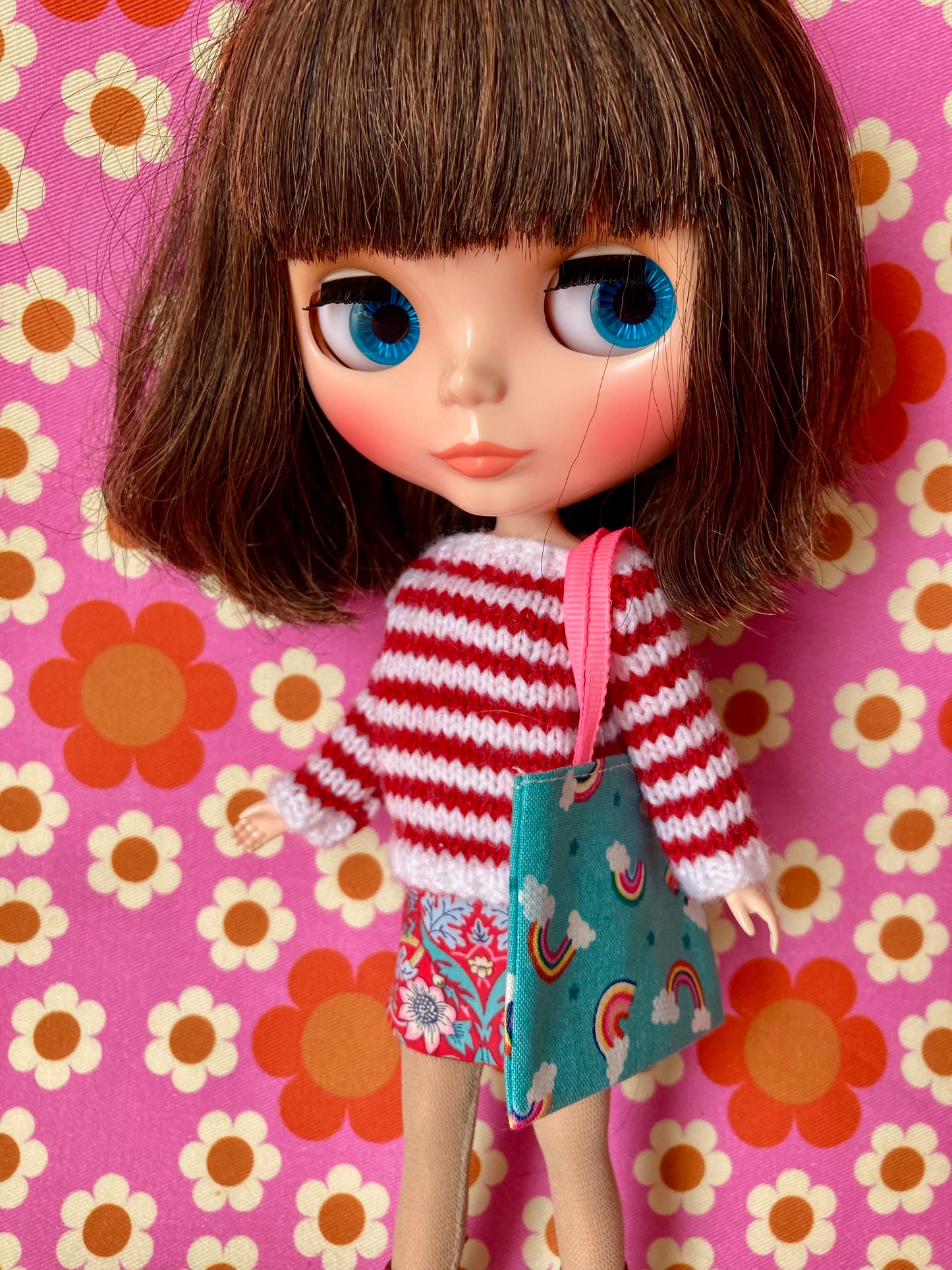 Breton Sweater, Skirt & Bag for Blythe Doll