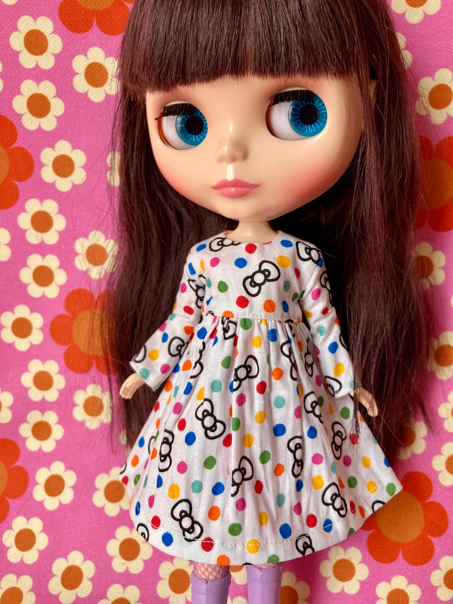 Cute Sanrio Hello Kitty Bow Japanese Print Dress for Blythe Doll