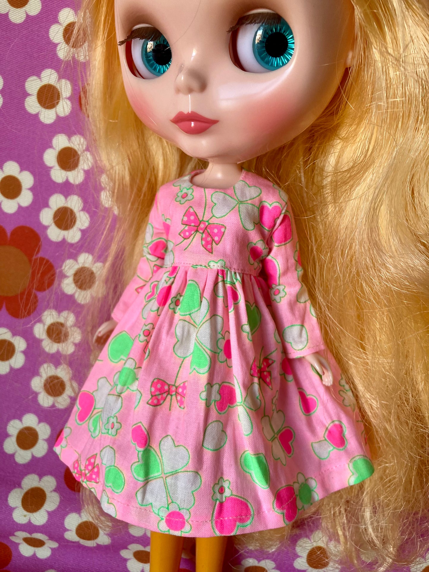 Antique Pink Cute Daisy Clover Dress for Blythe Doll