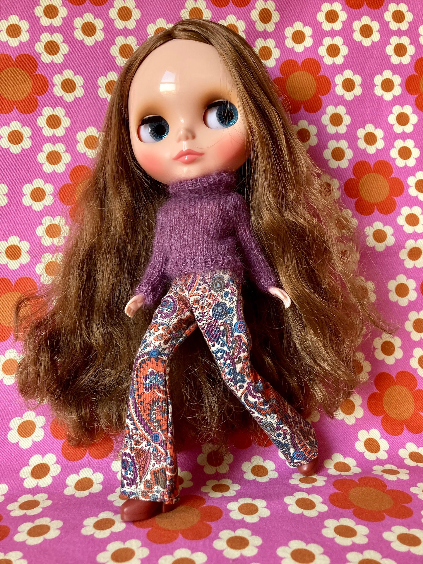 Liberty Corduroy Flared Trousers & Mohair Sweater Set for Blythe Doll