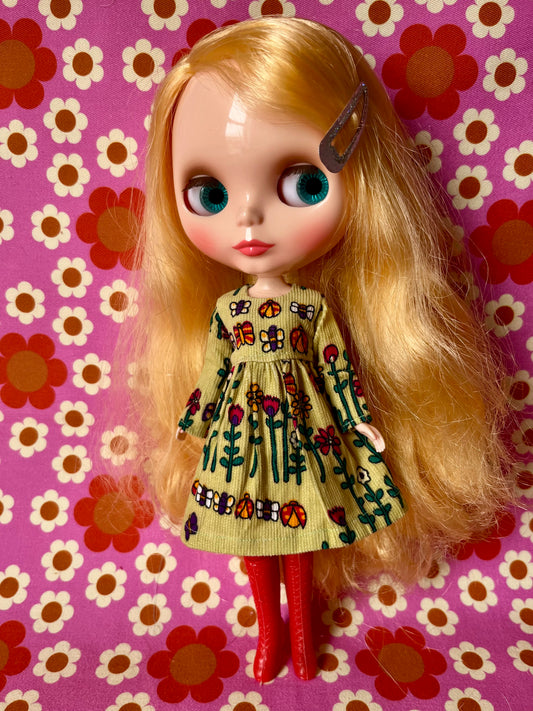 Vintage Cute Flower Corduroy Dress for Blythe Doll