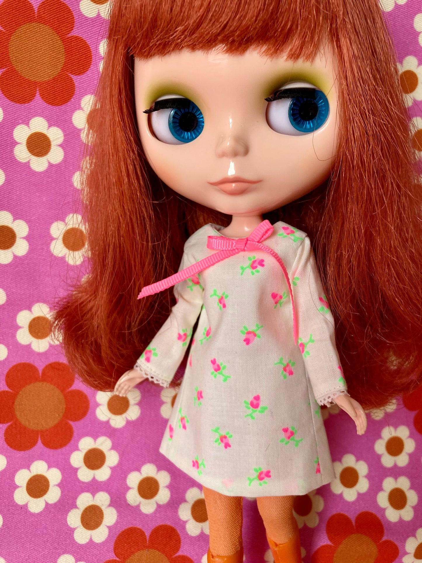 Neon Rosebud Mod Shift dress with sleeves