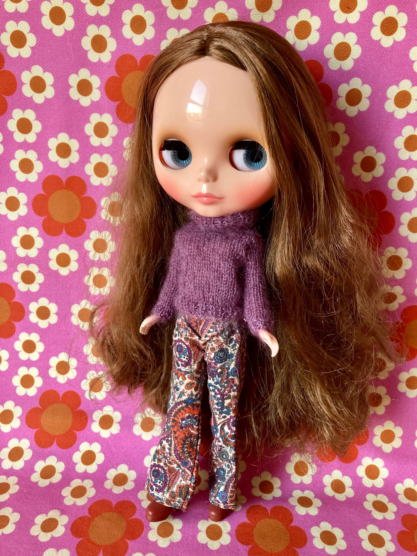Liberty Corduroy Flared Trousers & Mohair Sweater Set for Blythe Doll