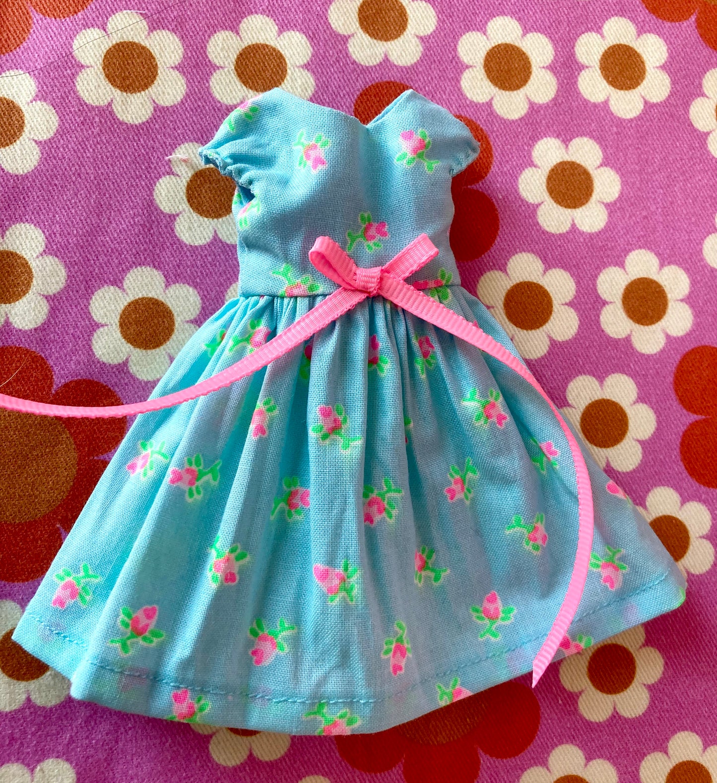 Blue Rosebud Cap Sleeve Dress for Blythe Doll