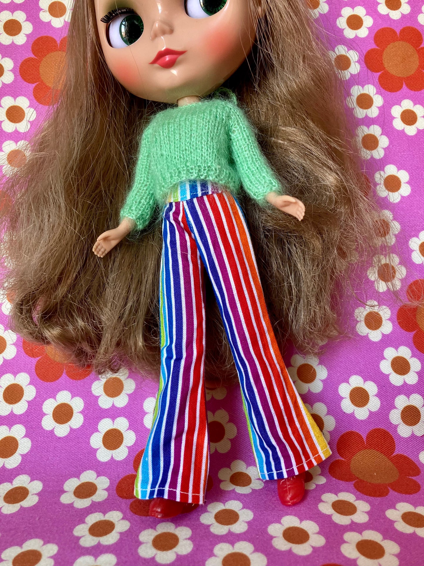 Rainbow Stripe Flared Trousers for Blythe Doll