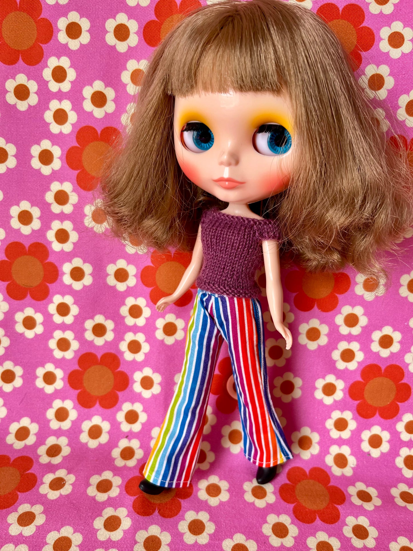 Rainbow Stripe Flared Trousers for Blythe Doll