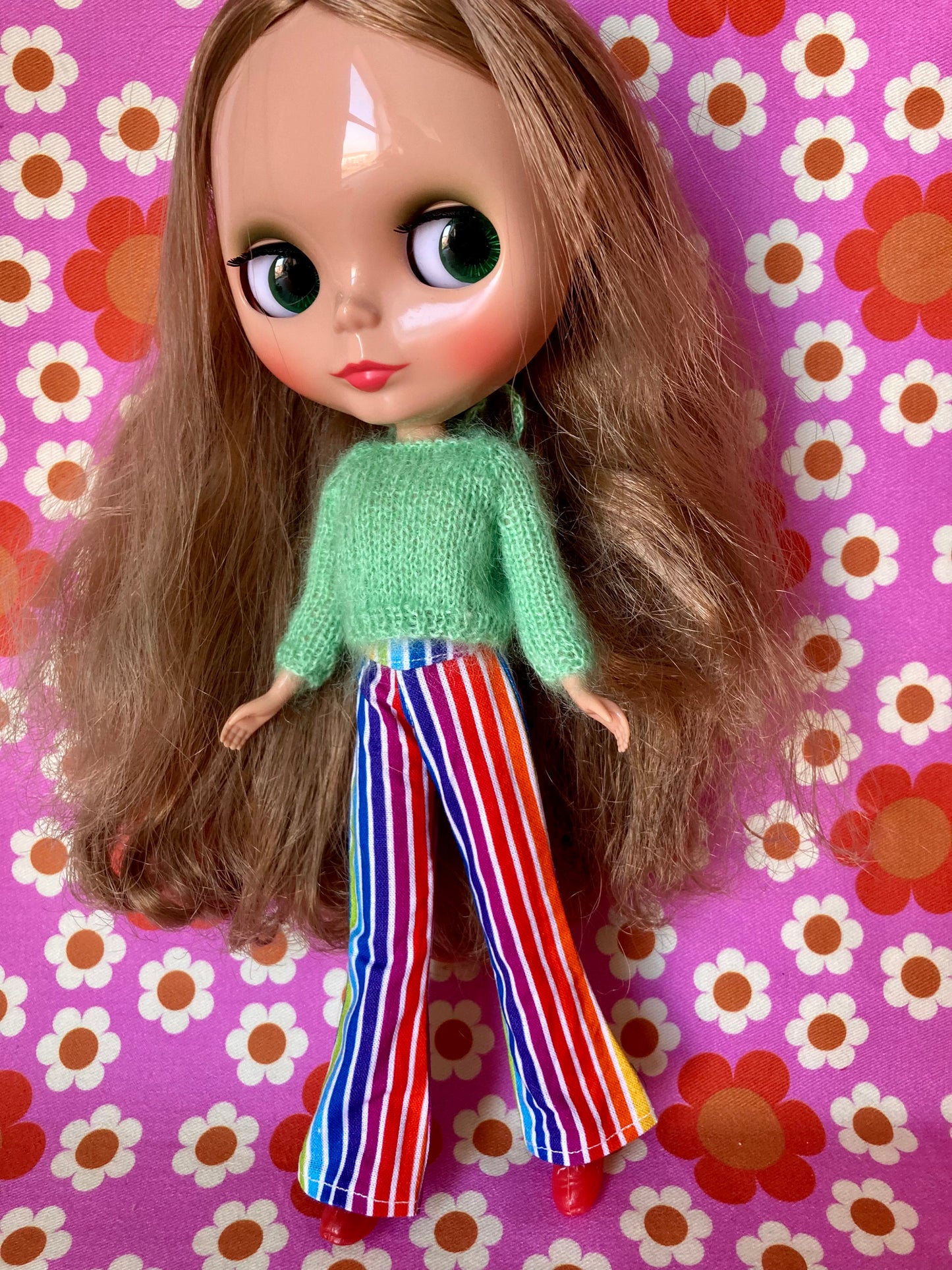 Rainbow Stripe Flared Trousers for Blythe Doll