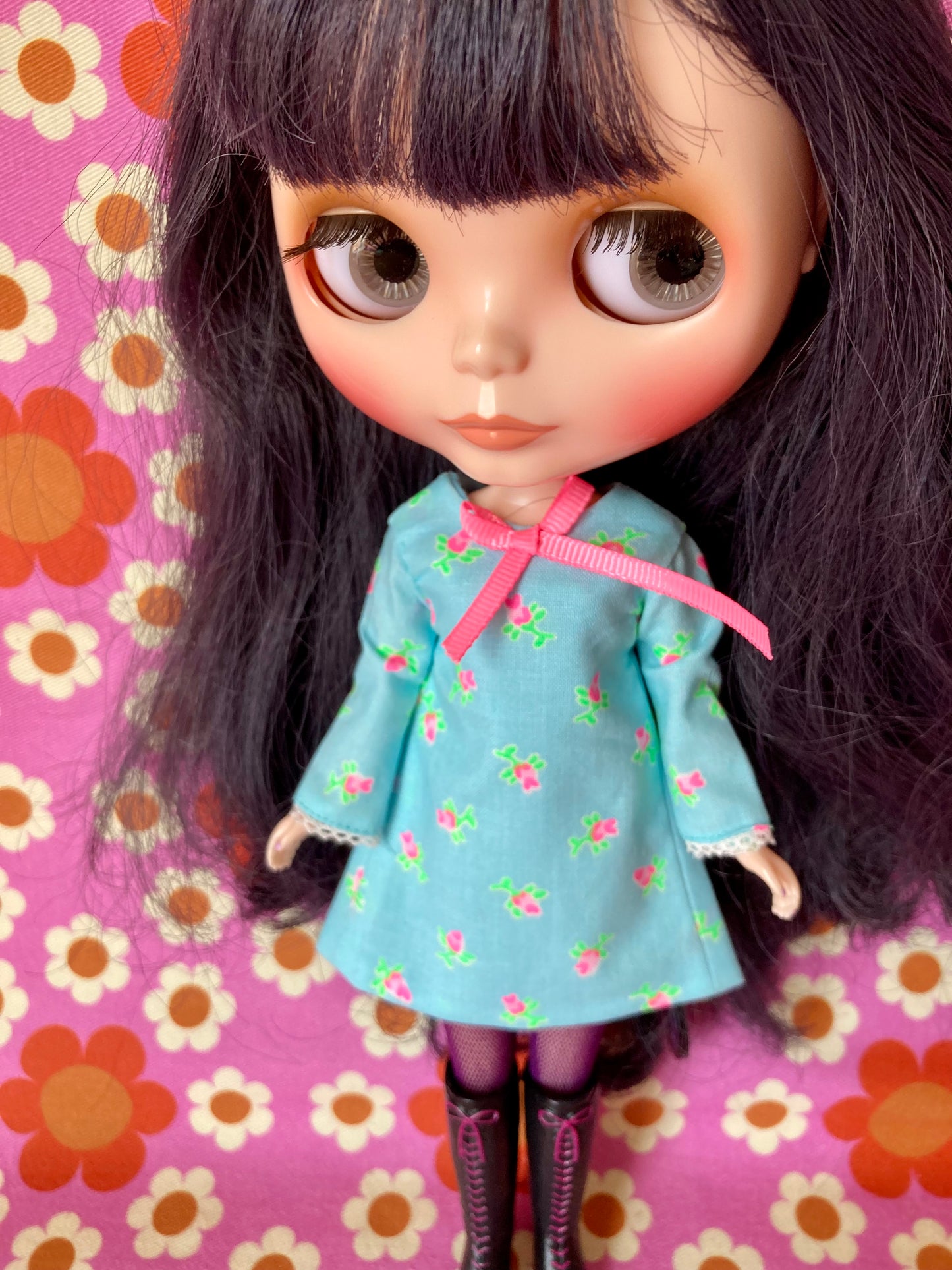 Neon Rosebud Mod Shift dress with sleeves