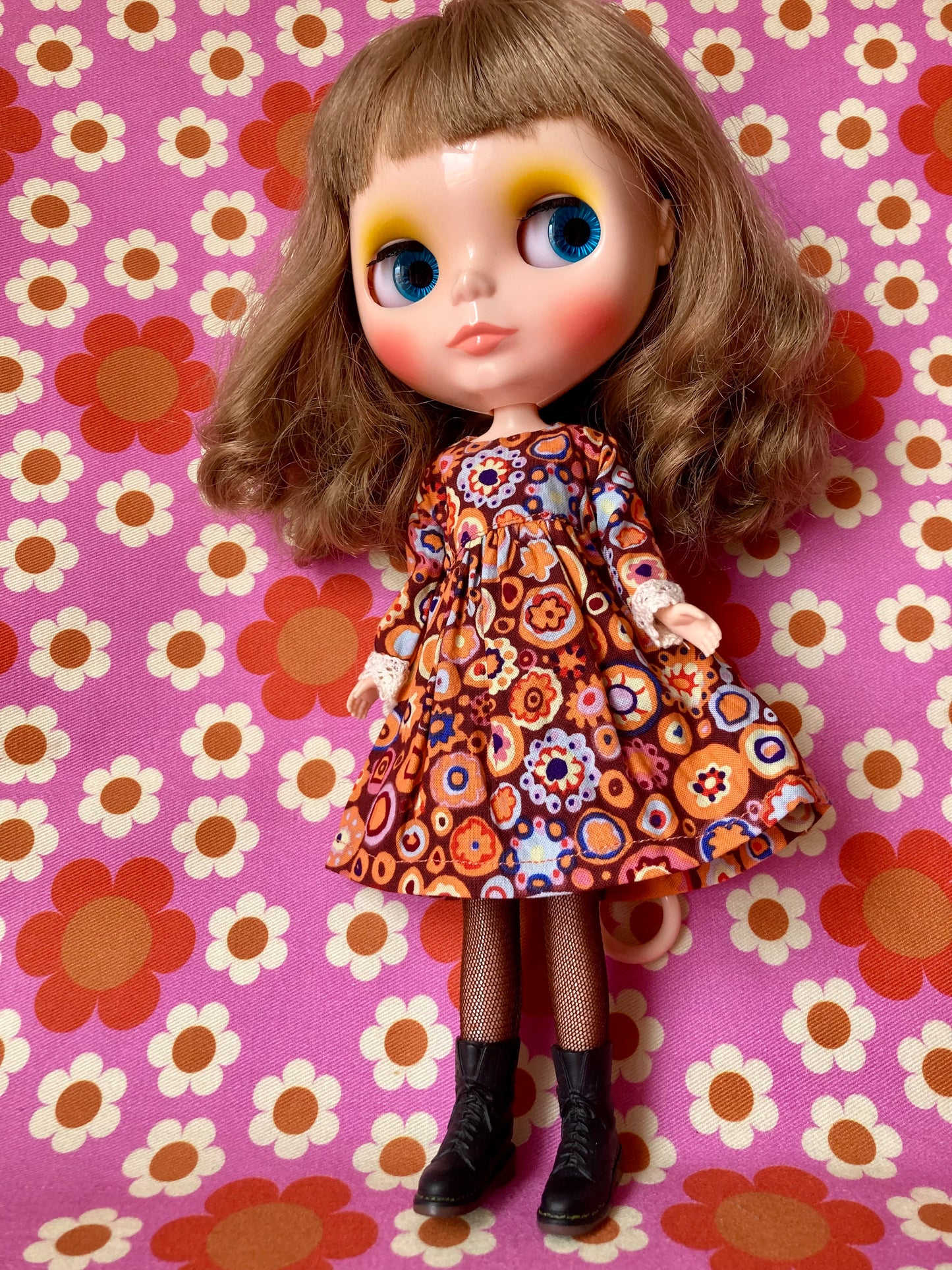 Paperweight Brown/Orange Long Sleeve Dress for Blythe Doll