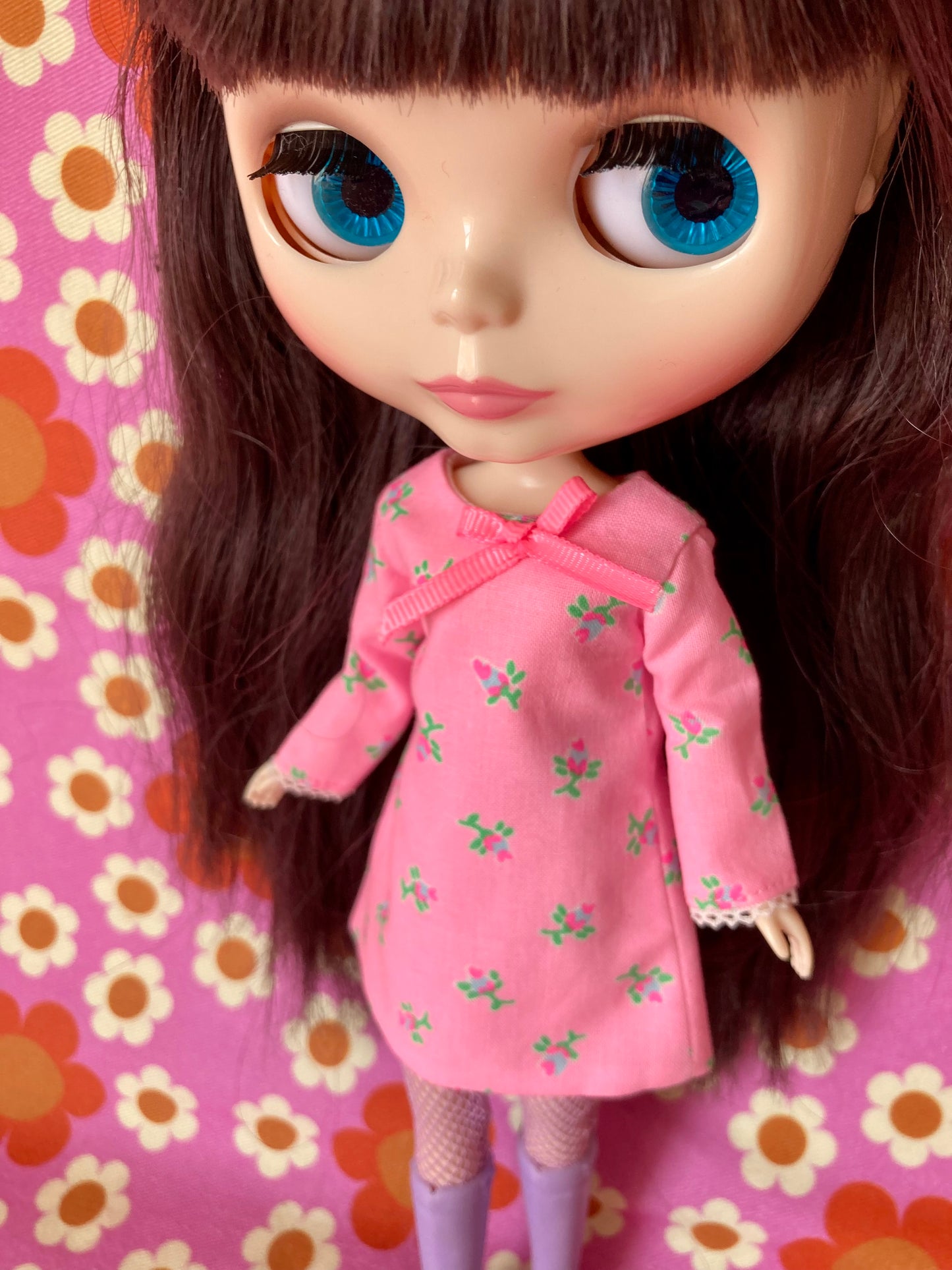 Neon Rosebud Mod Shift dress with sleeves