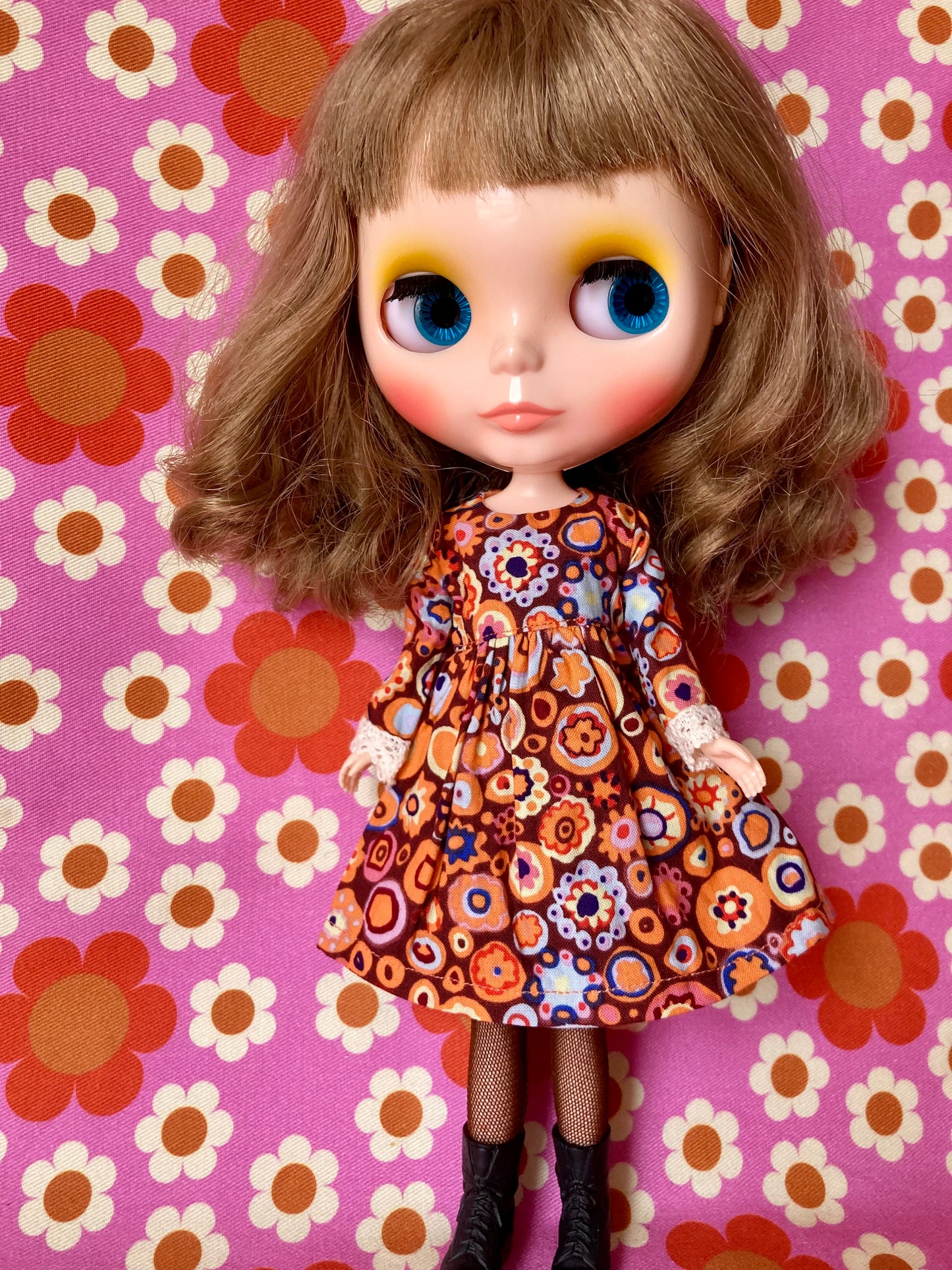 Paperweight Brown/Orange Long Sleeve Dress for Blythe Doll