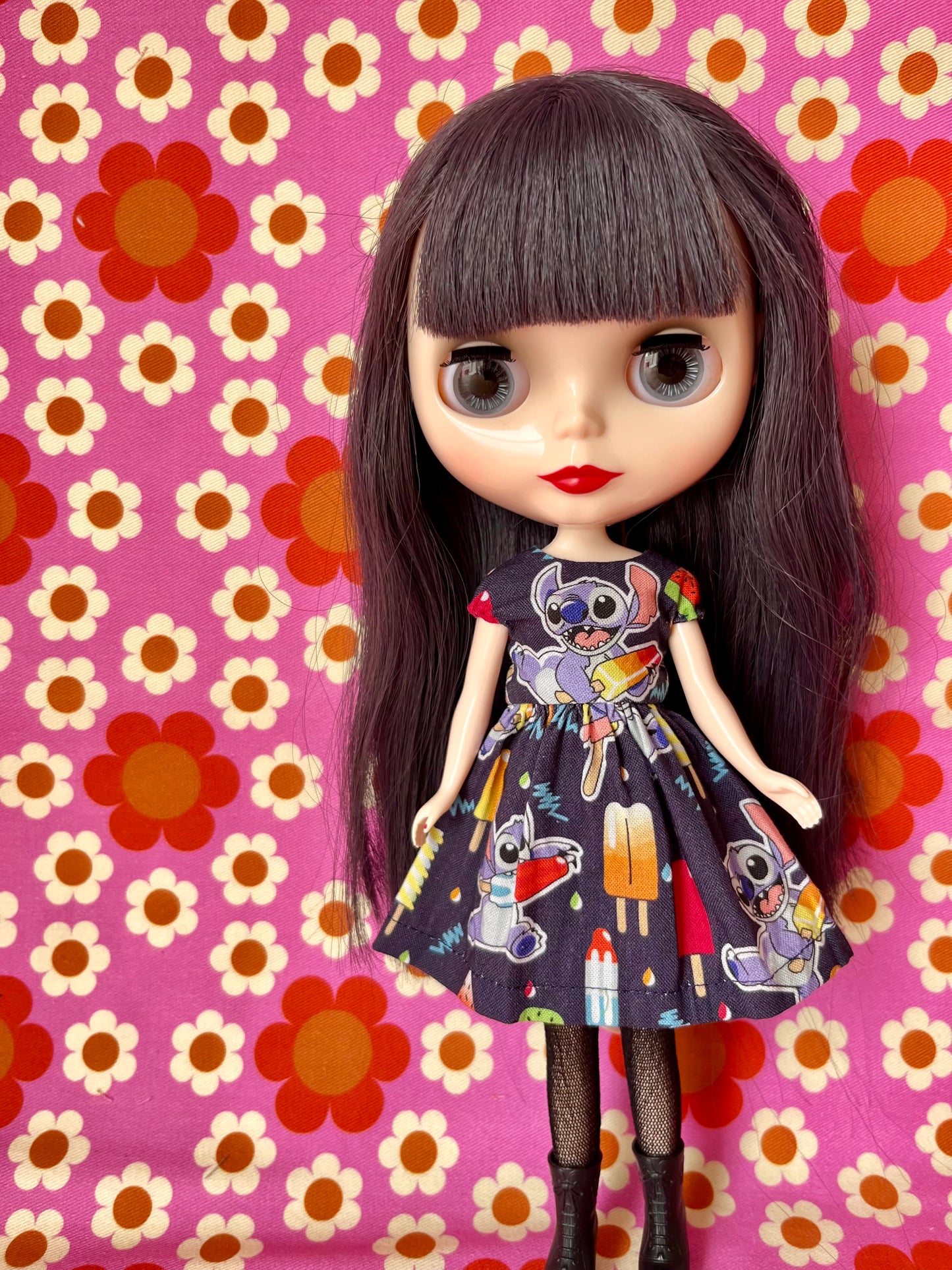 Stitch Summer Cap Sleeve Dress for Blythe Doll