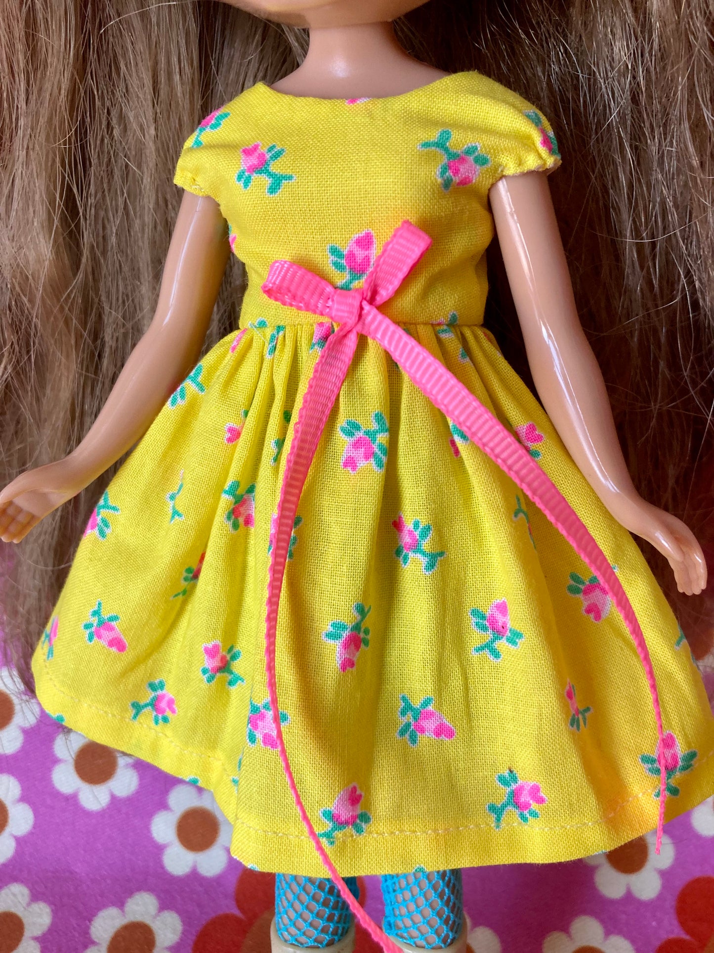 Yellow Rosebud Cap Sleeve Dress for Blythe Doll
