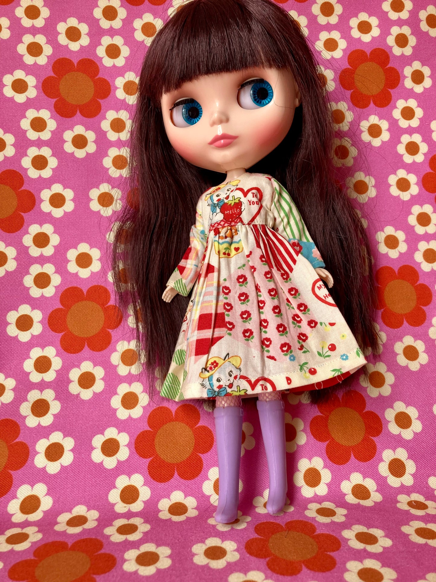 Hello Strawberry Cat Dress for Blythe Doll