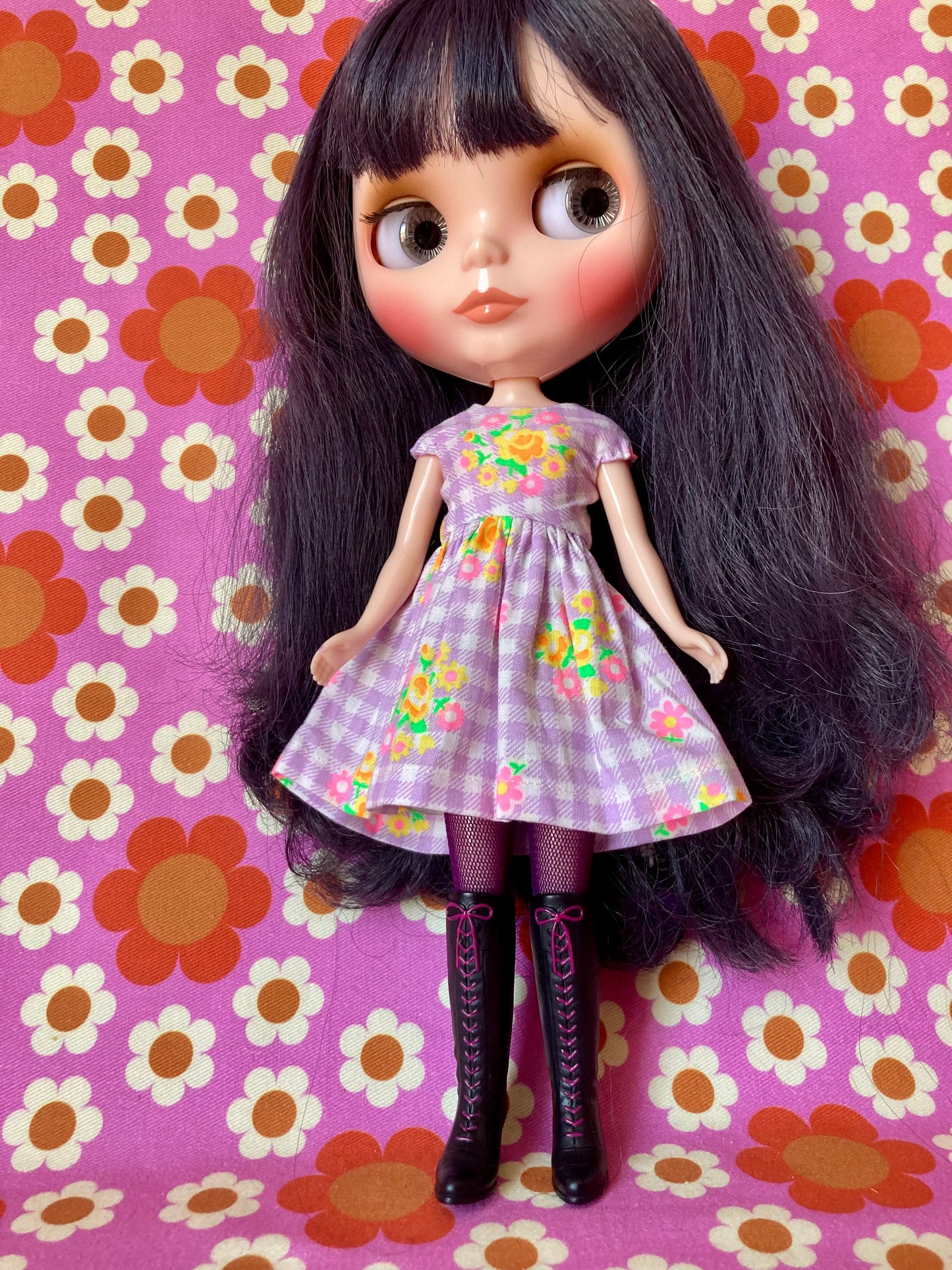 Purple Gingham Cap Sleeve Dress for Blythe Dollar’s