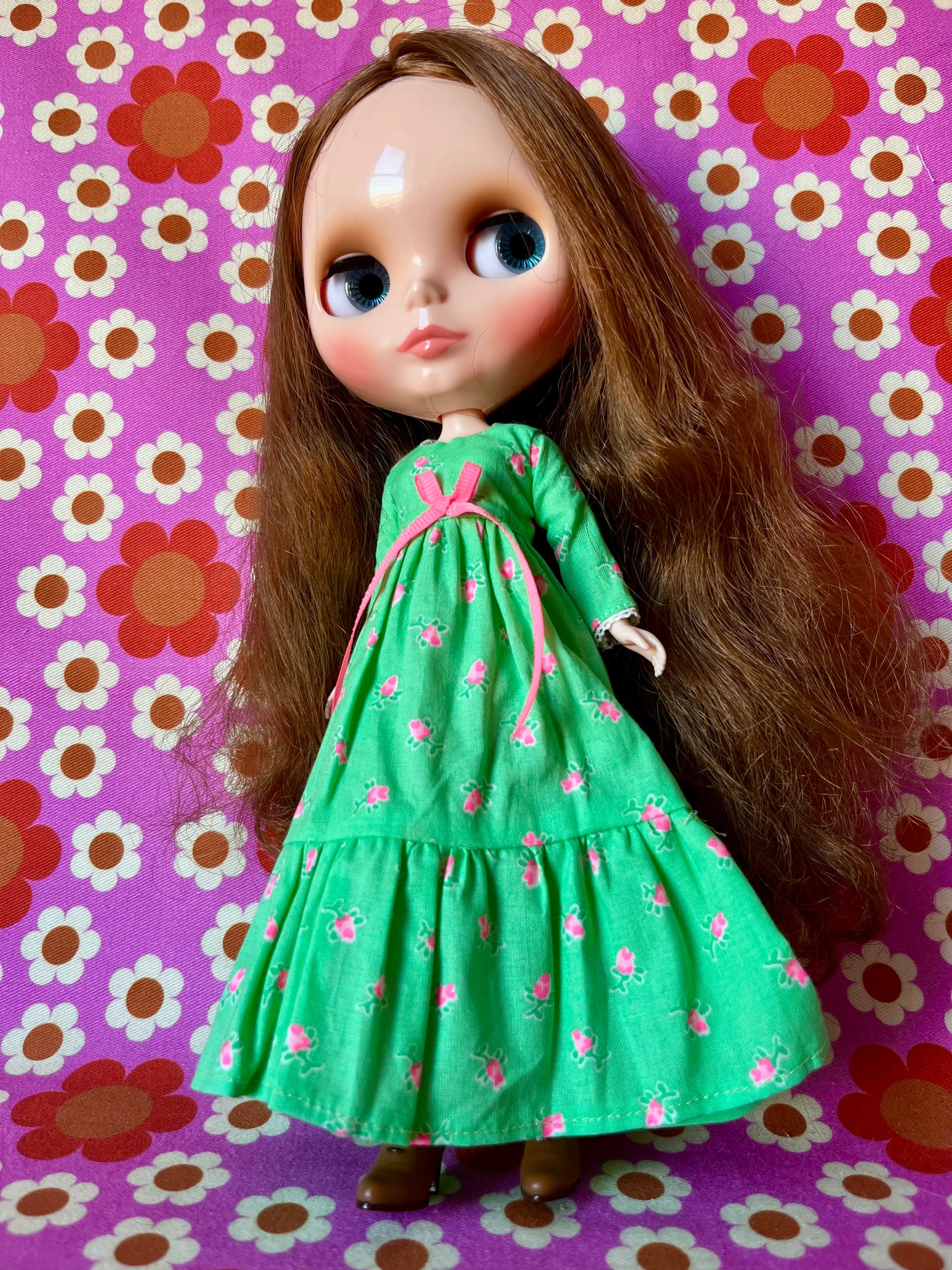 Long Neon Rosebud Print Dress for Blythe Doll
