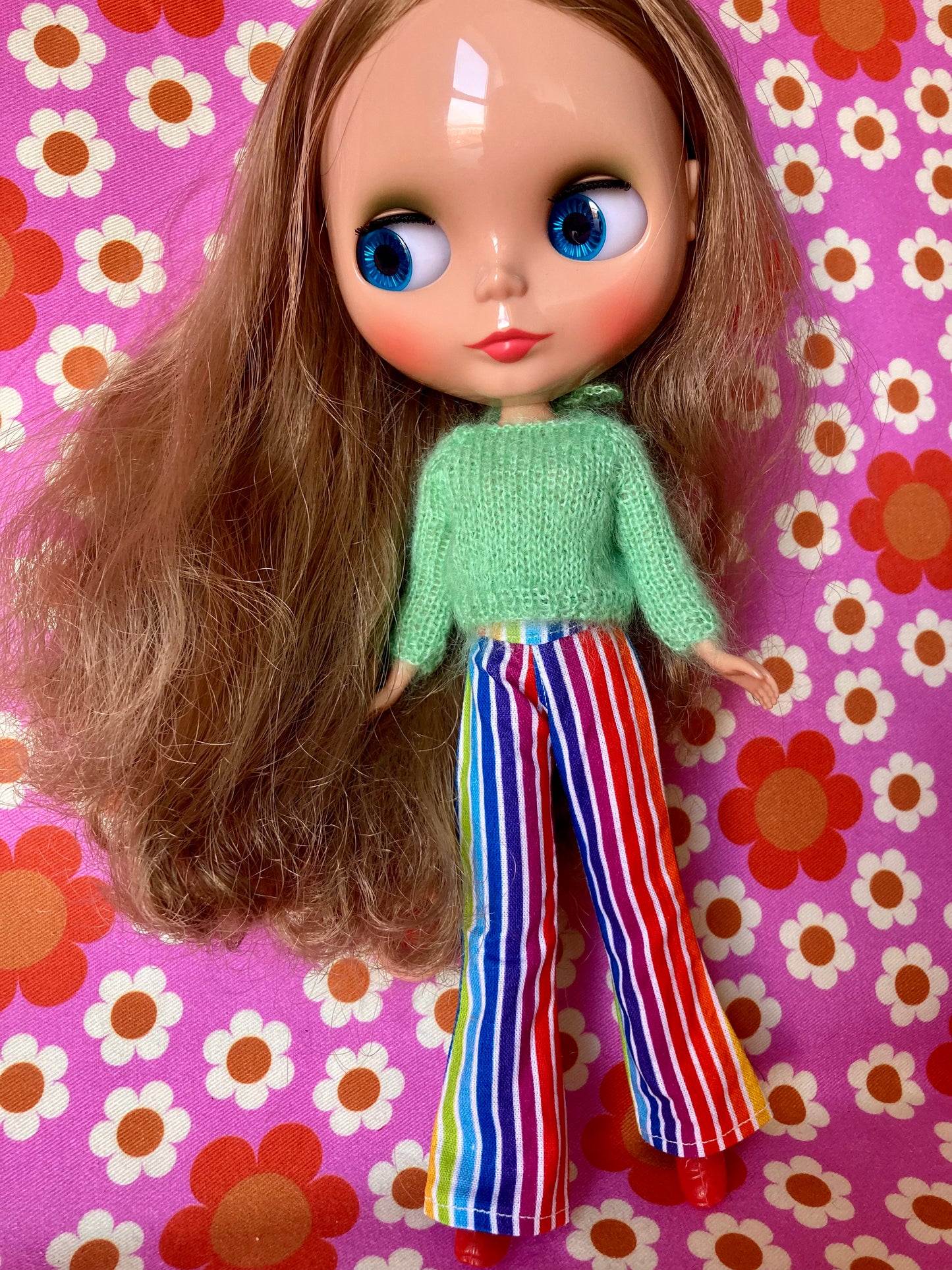Rainbow Stripe Flared Trousers for Blythe Doll