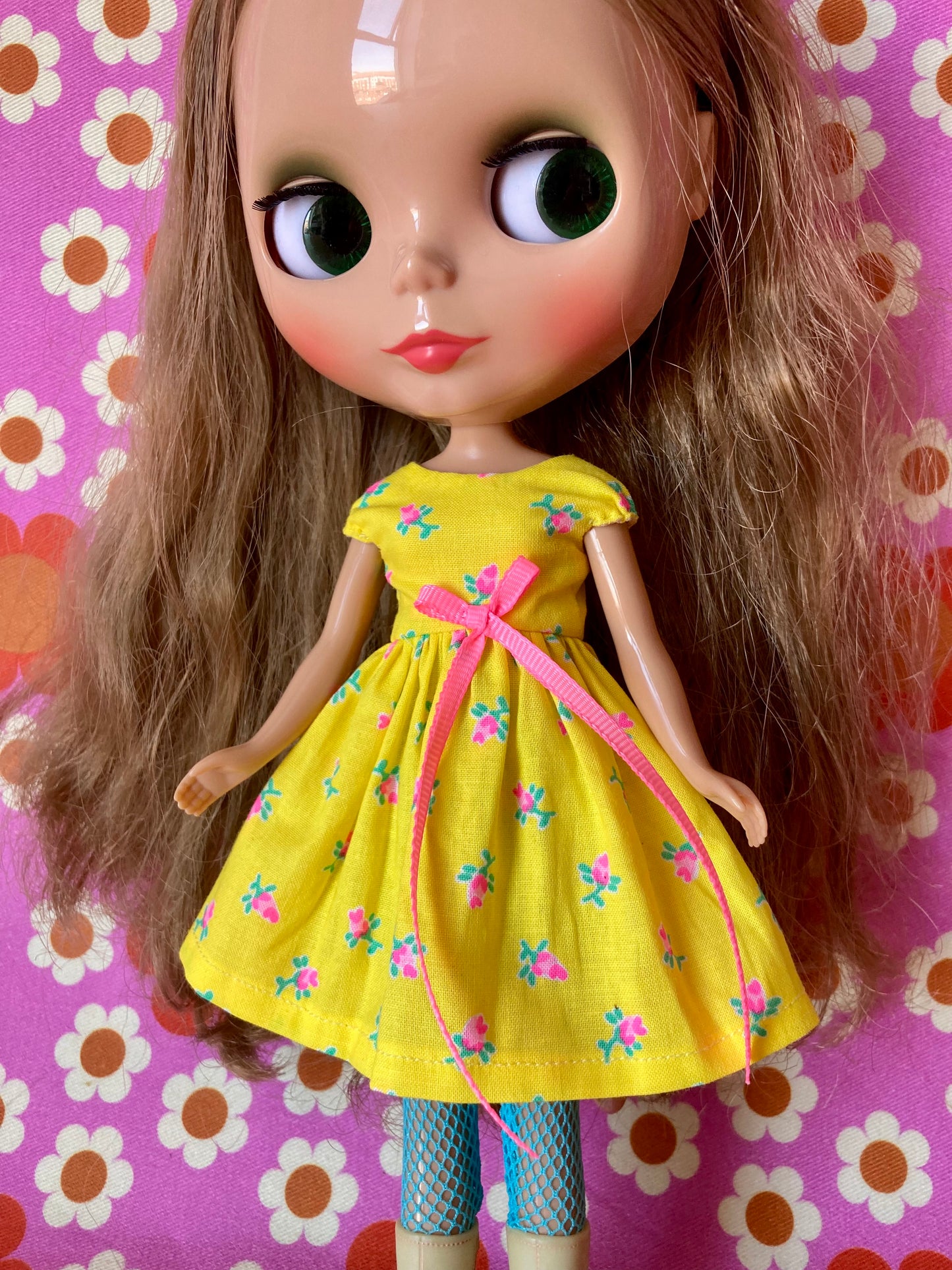 Yellow Rosebud Cap Sleeve Dress for Blythe Doll